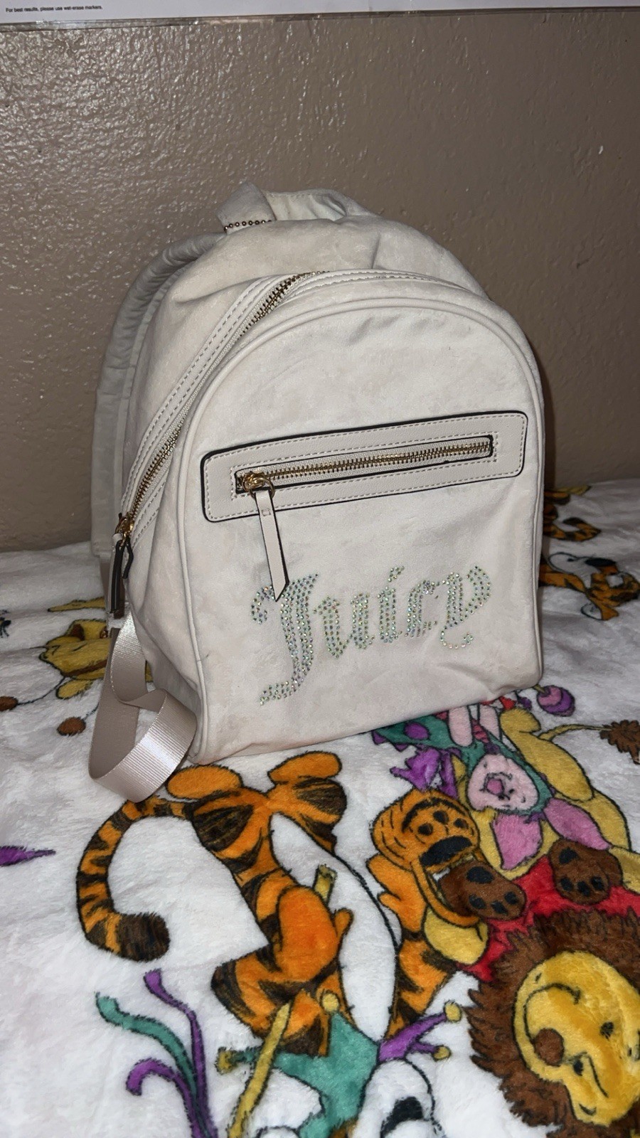 Juicy Couture White Logo Backpack Zip Closure Gold Hardware Shoulder Straps