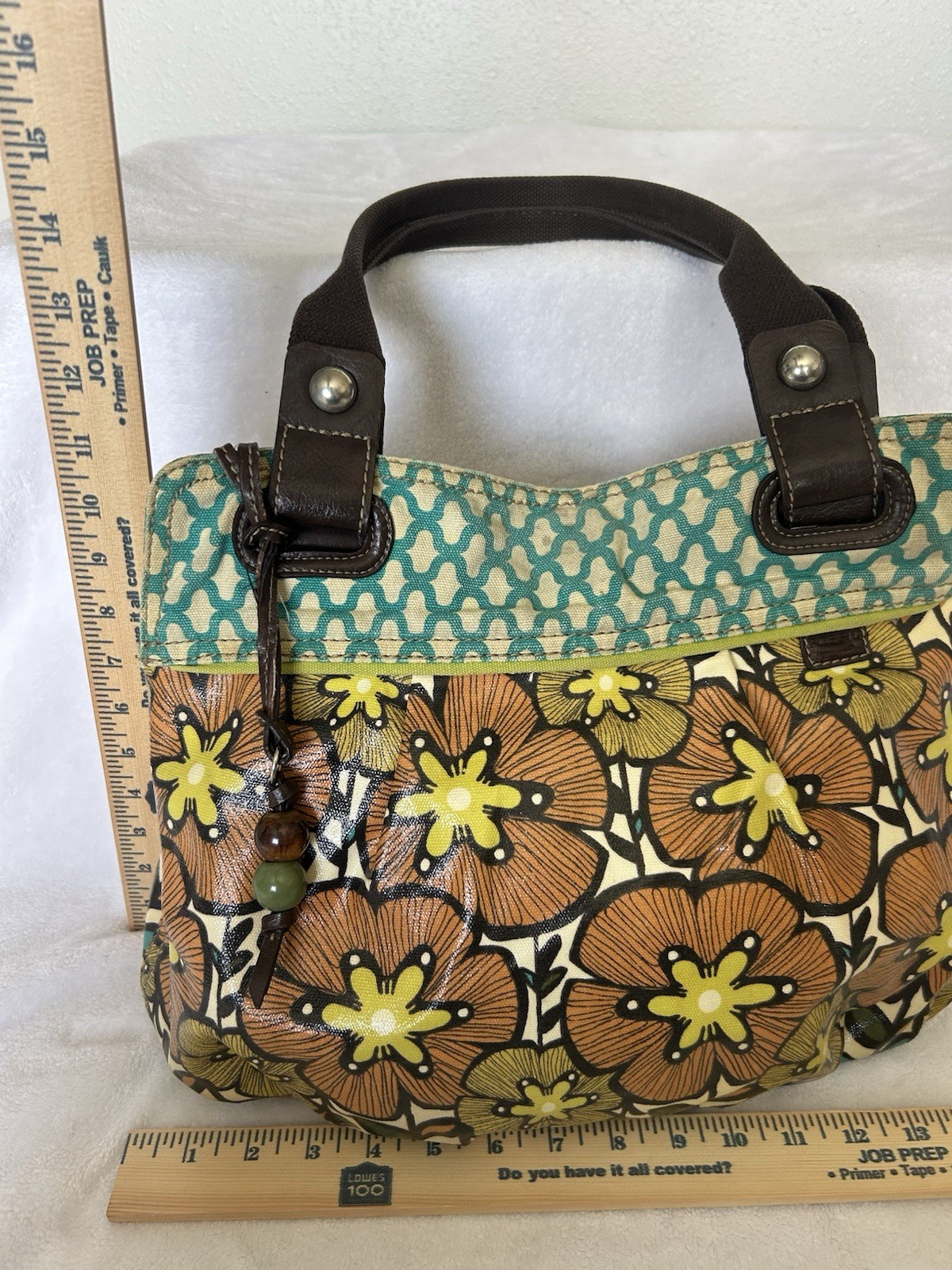 Fossil Key Per Floral Coated Canvas Shoulder Bag Purse Tote Weekend Beach Travel