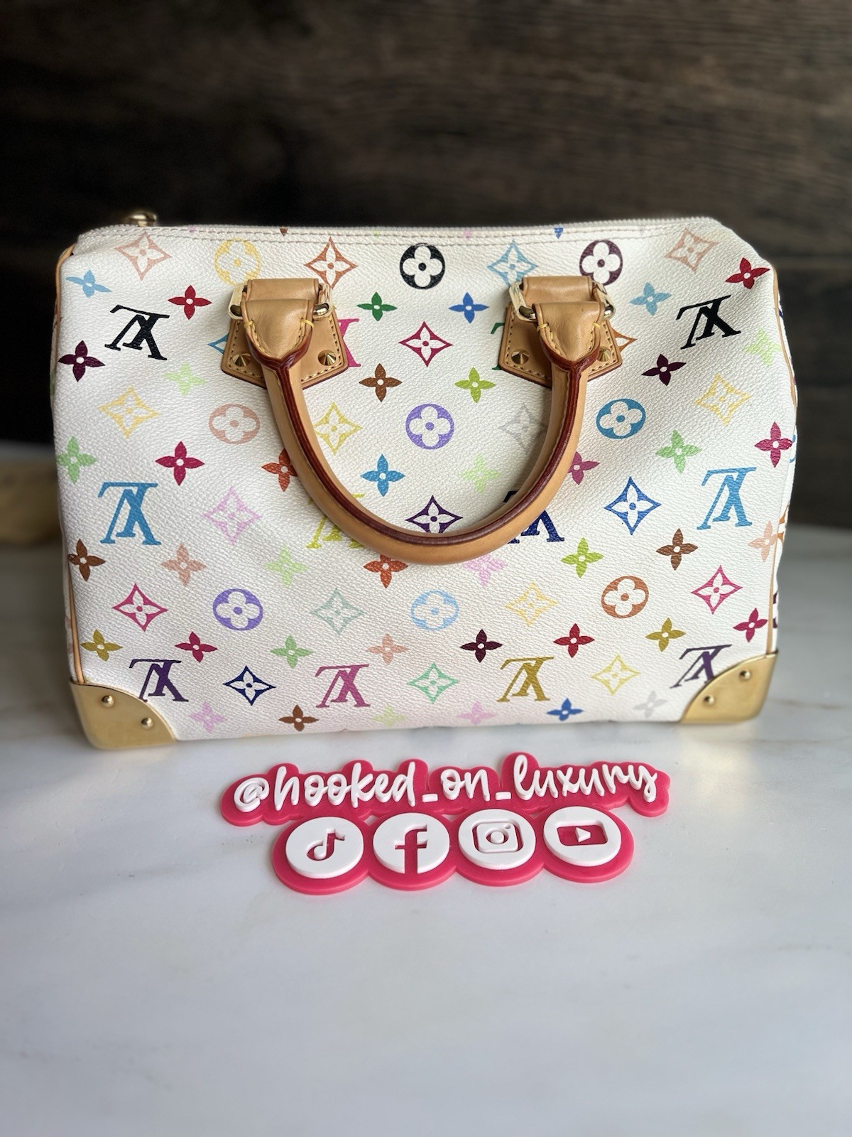 Louis Vuitton Takashi Murakami White Multicolor Speedy 30 Handbag Purse Tote EUC
