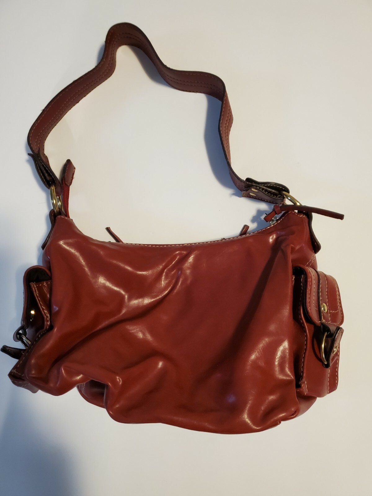 Minicci Red Vinyl Shoulder Strap Purse