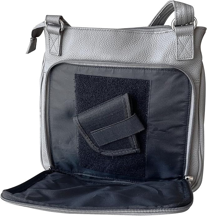 Roma Leathers Grey Triple Zip Pocket Concealment Crossbody Bag