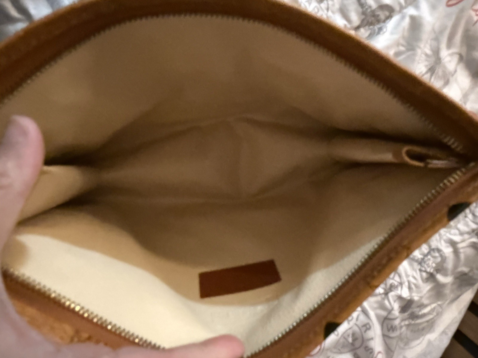 MCM Visetos Brown Monogram Zip Wristlet Clutch Pouch Inner Pockets Gold