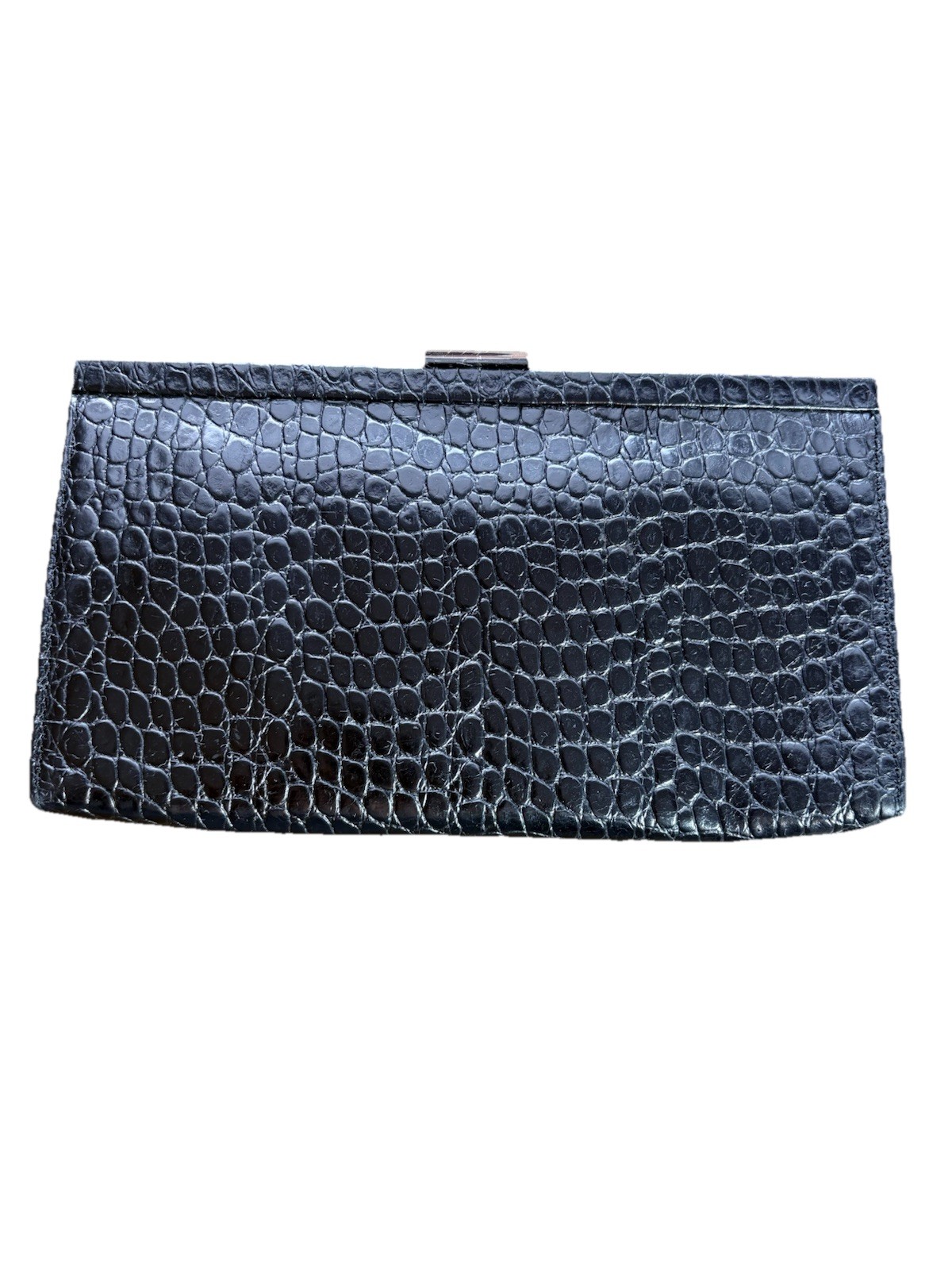 Banana Republic Leather Black Embossed Clutch/Purse, Inside Pocket, 8.5” X 5”