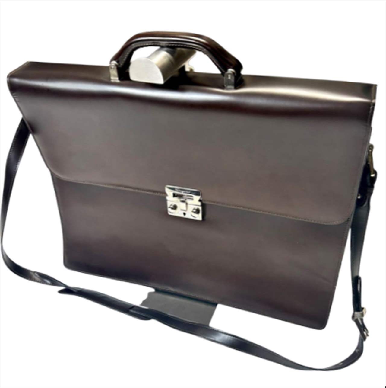 Salvatore Ferragamo Briefcase Dark Brown Leather Size: W16.5xH12.2 in.