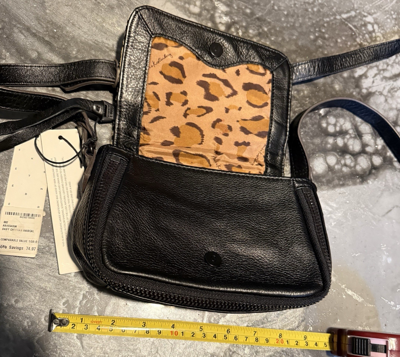 Aimee Kestenberg Black Leopard Animal Print Crossbody Zip/Mag Snap Pockets