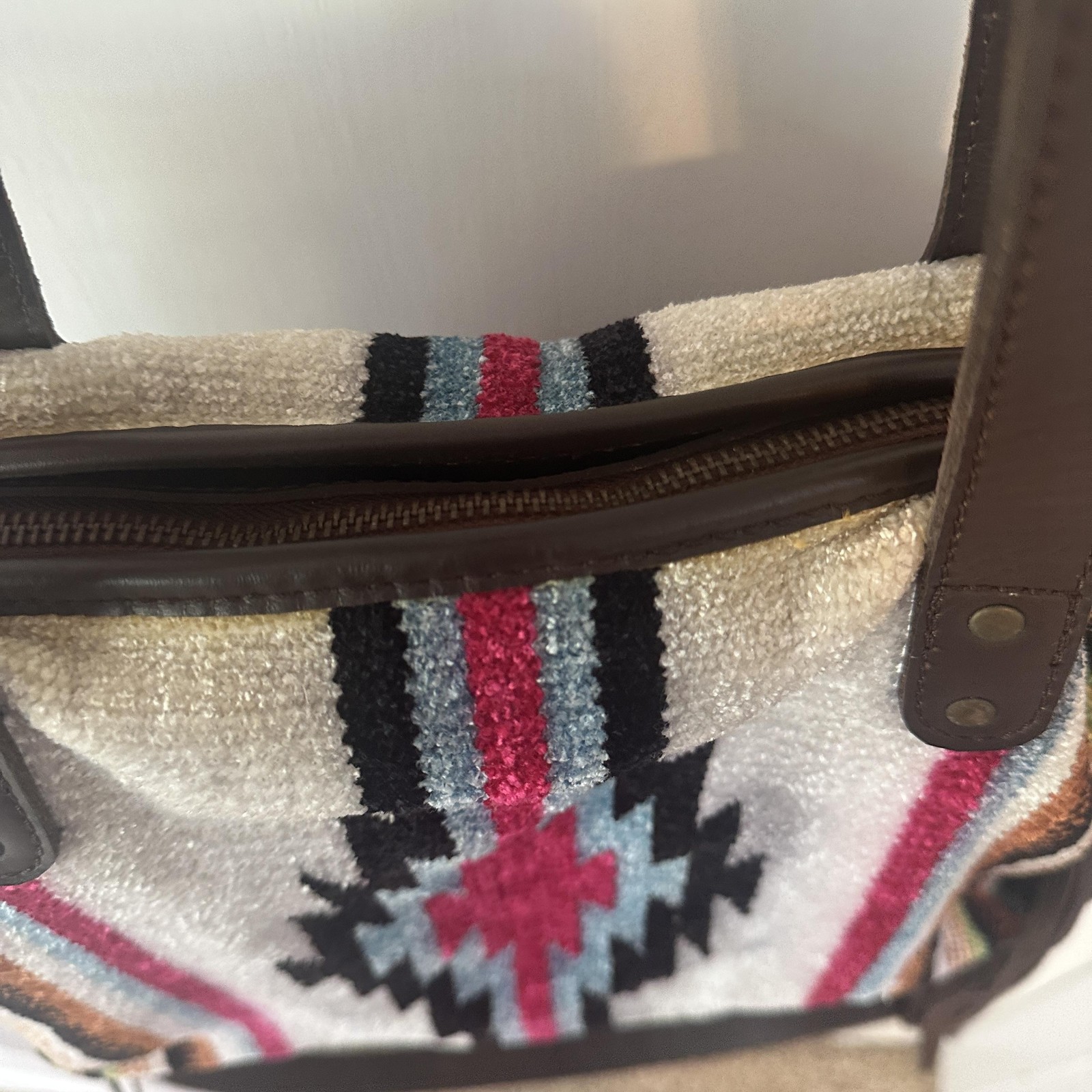 Montana Co Tote Bag Womens Large Southwestern Wool Leather Fringe Boho Purse
