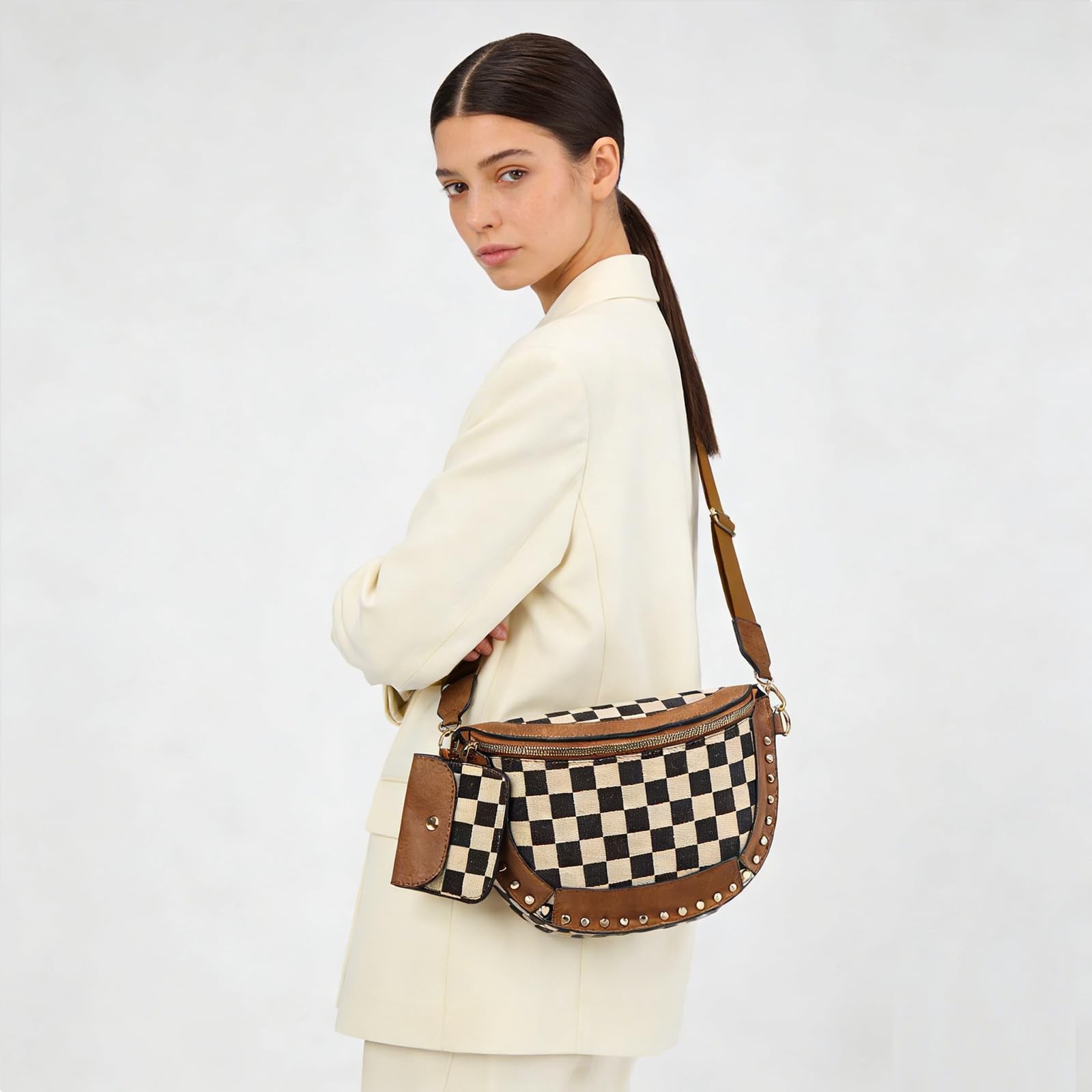 Checkered Crossbody Bum Bag Fashion Waist Pack Fanny Purse Shoulder Handbag
