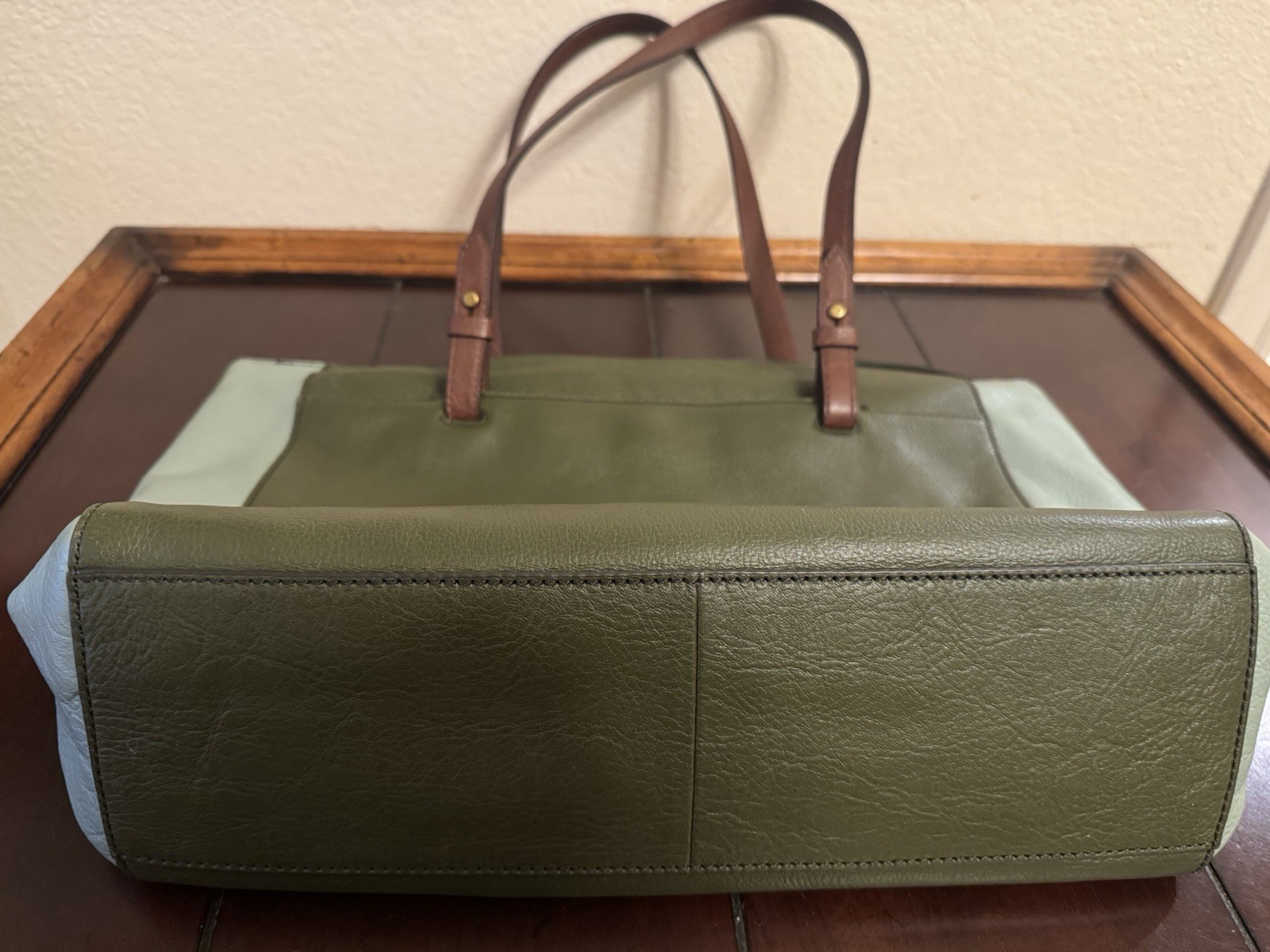FOSSIL Eco Leather Rachel Tri-Toned Sage Green Shoulder Carry Tote Handbag