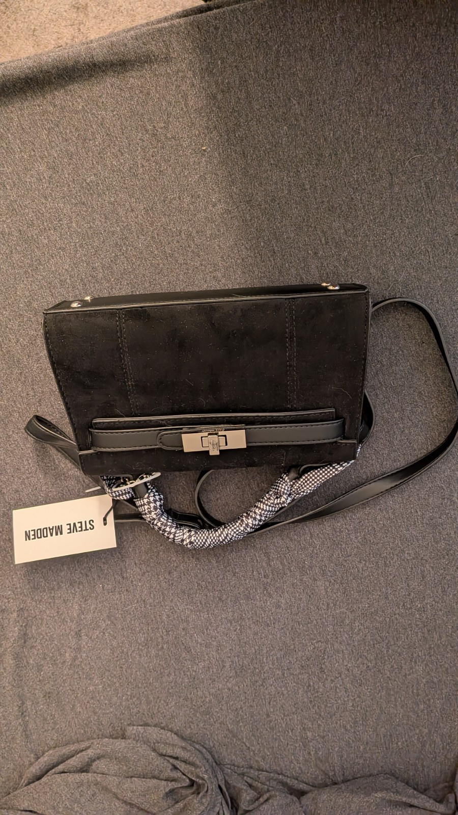 Steve Madden Black Turn Lock Small Top Handle Satchel Bag w/ Detachable Strap