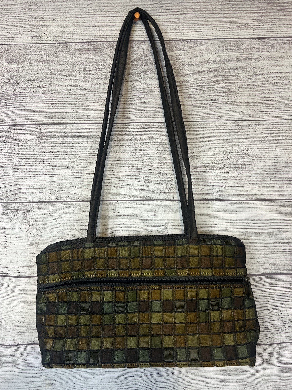 Maruca Boulder Colorado Woven Zip Shoulder Bag Green Brown Excellent Condition