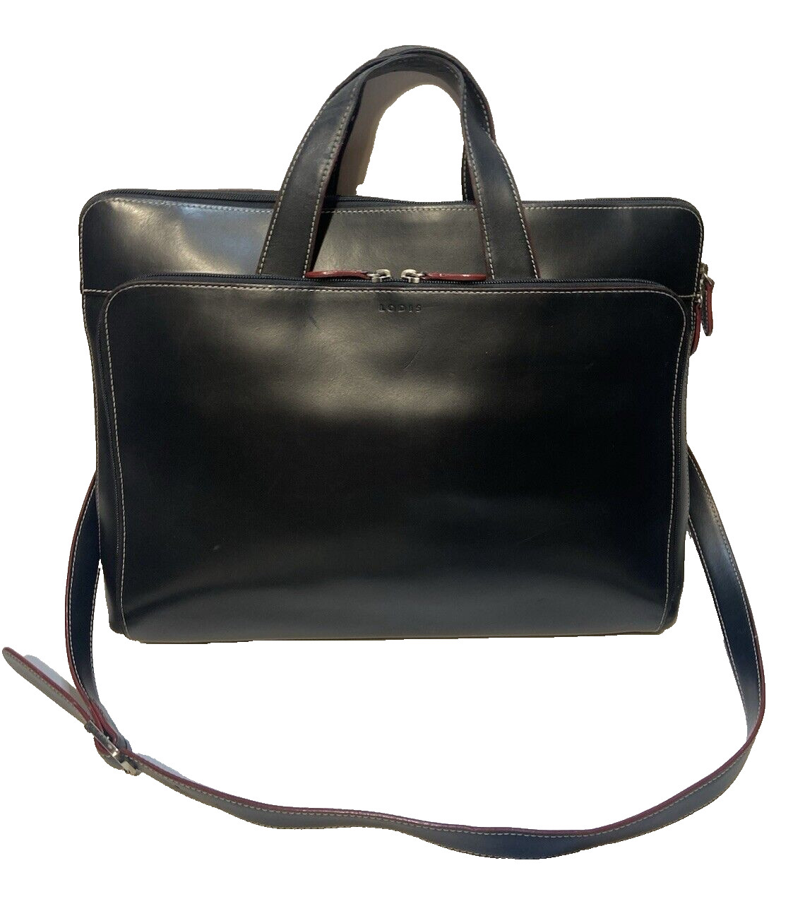 Lodis Leather Black Laptop Business Bag Organizational Pocket 13H X 14.5L X 4D