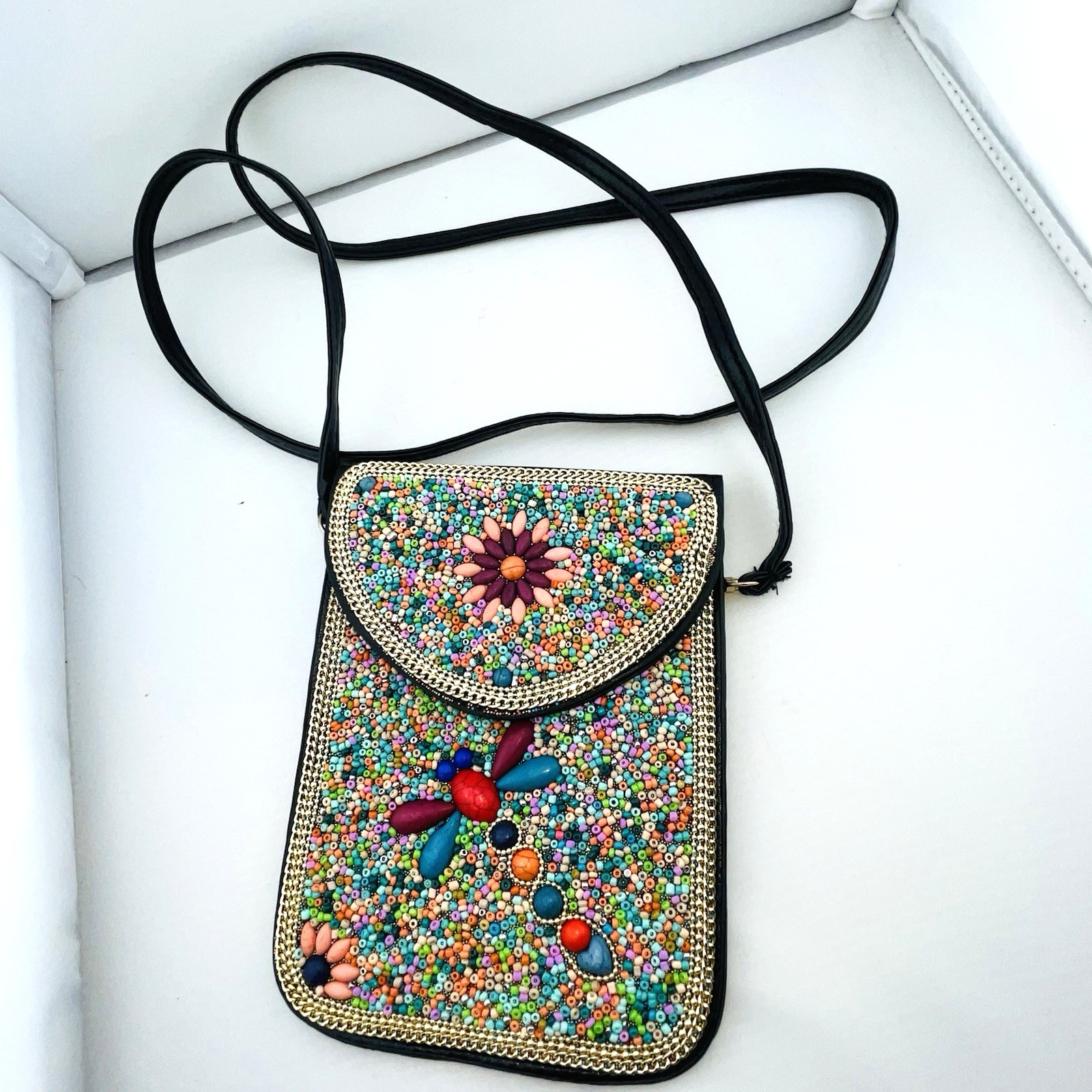 Coco + Carmen Women’s Beaded Dragonfly Pockets Flap Crossbody Bag Purse Floral