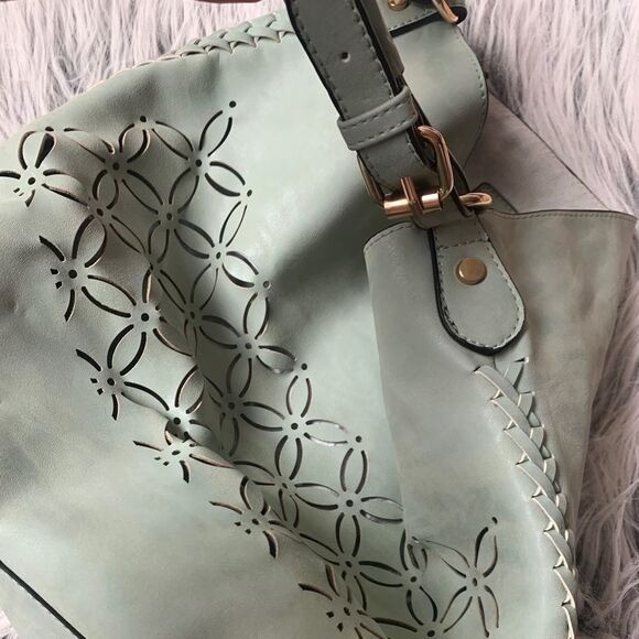 Coco + Carmen Beautiful Laser Cut Mint Shoulder Bag Size M