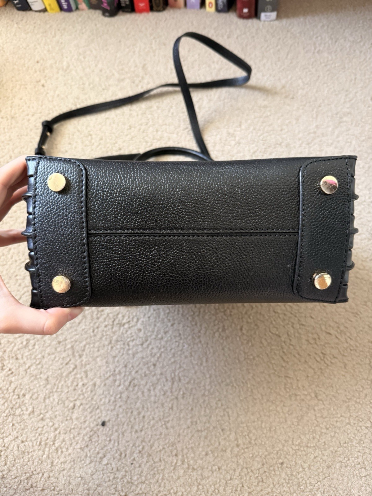 Michael Kors Black Pebbled Satchel Top Handle Bag w/ Detachable Strap Gold