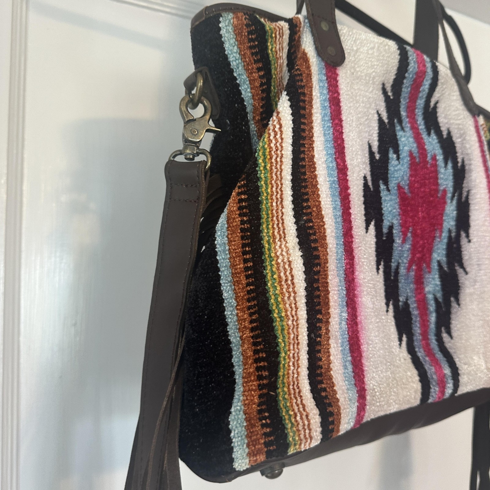 Montana Co Tote Bag Womens Large Southwestern Wool Leather Fringe Boho Purse