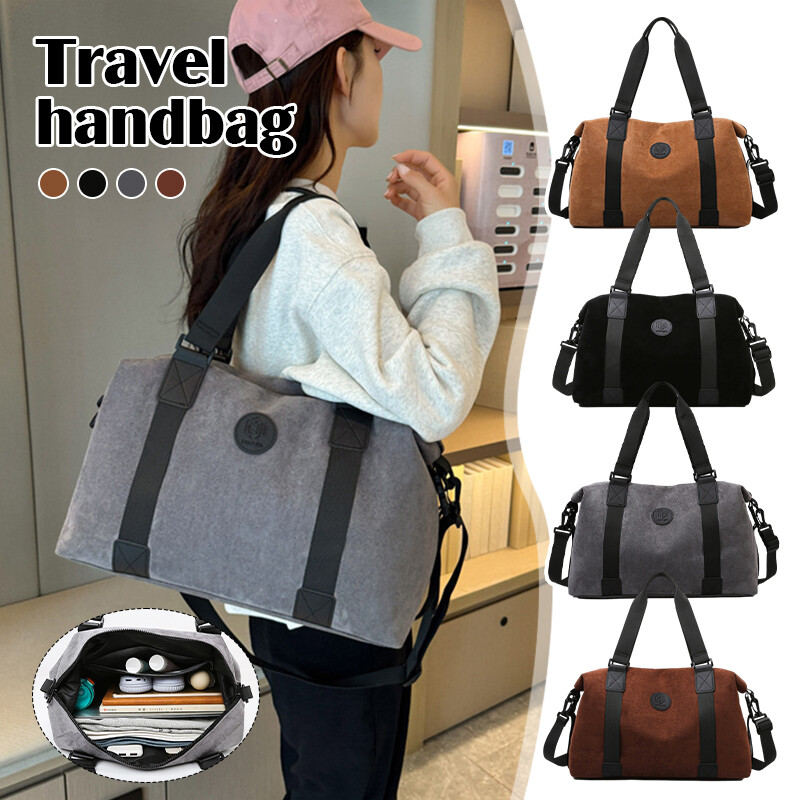Unisex Travel Bag Storage Tote Suede Handbags Large Capacity Portable Gym Zipper