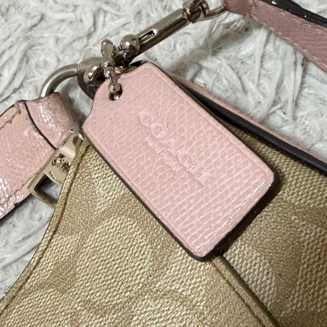 Coach Signature Shoulder Bag Brown Pink Leather PVC, Slight Damage, 23×30.5cm Au