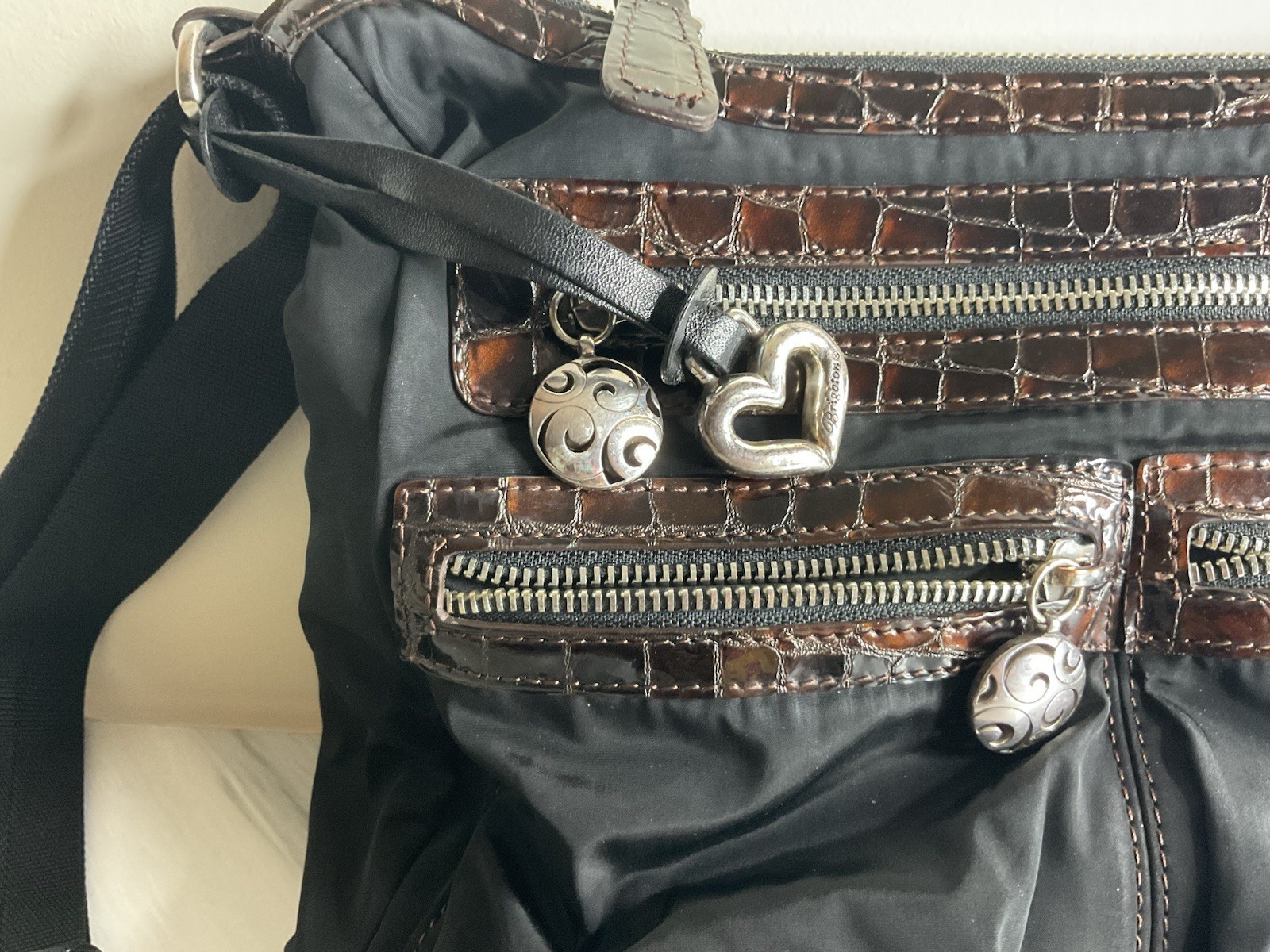 Brighton Black Crossbody Bag w/ Adjustable Strap, Zip, Pockets