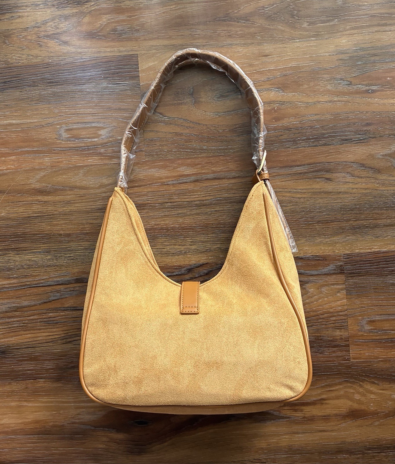 Light Brown Faux Suede Shoulder Bag With Magnetic Closure Saddle Bag Y2K Satchel