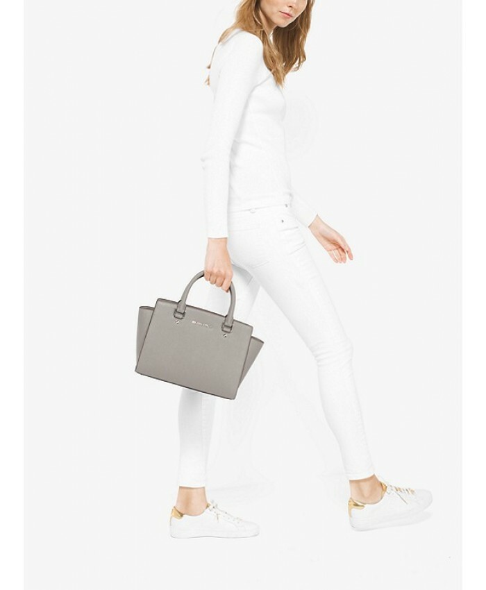 NWT Michael Michael Kors Selma Medium Leather Satchel CEMENT Clay Beige AUTHENTC