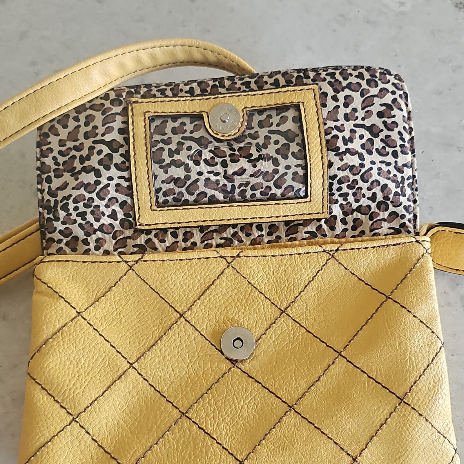 Relic Yellow Quilted Crossbody Bag Magnetic Flap Zip, Detachable Strap Leopard