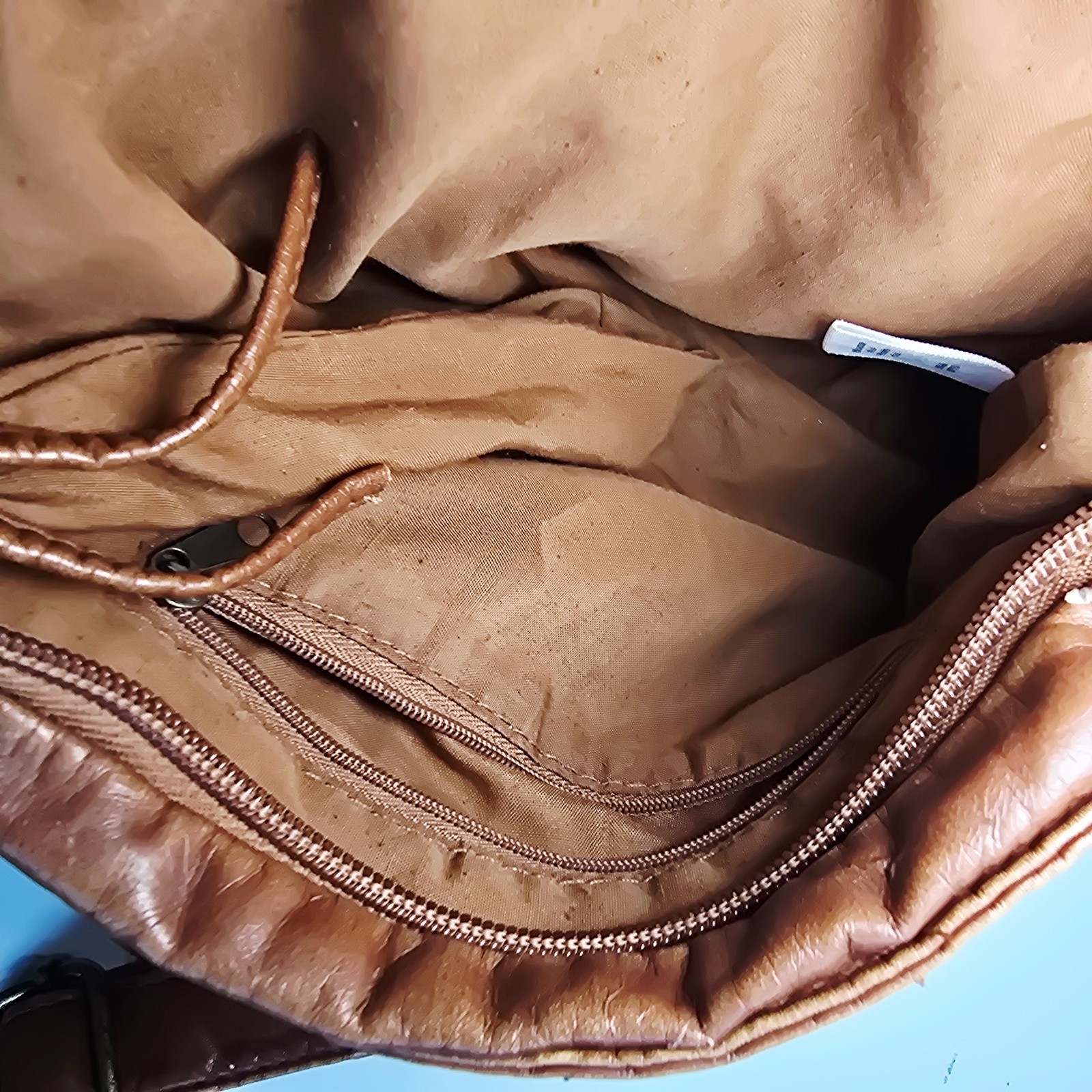 BP Nordstrom Faux Leather Crossbody Messenger Bag Cognac Brown Multi Pocket