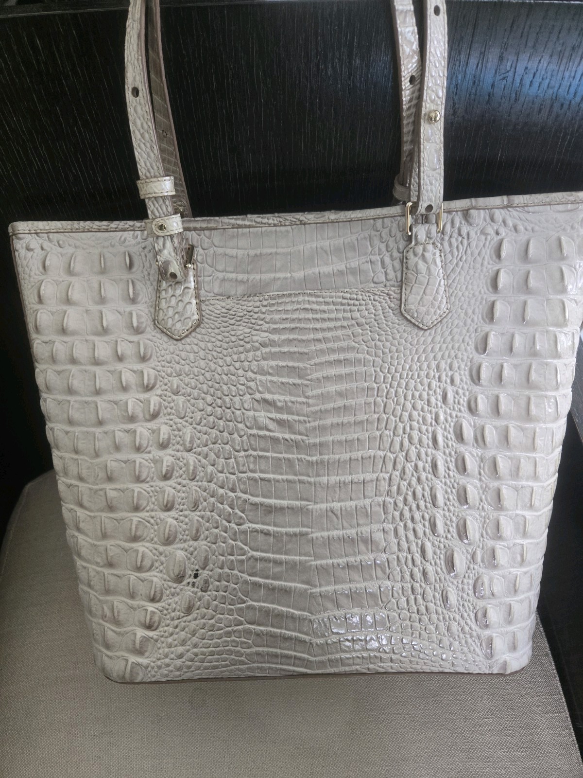 Brahmin Medium Asher Tote Gravel Melbourne Beige Croc Embossed Leather