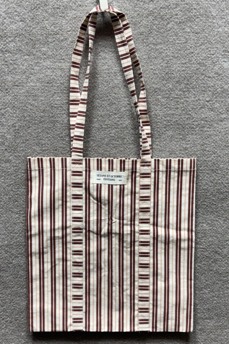 Sezane Neutrals Canvas Tote Shoulder Bag Burgundy Cream Super Shopper Daily EUC