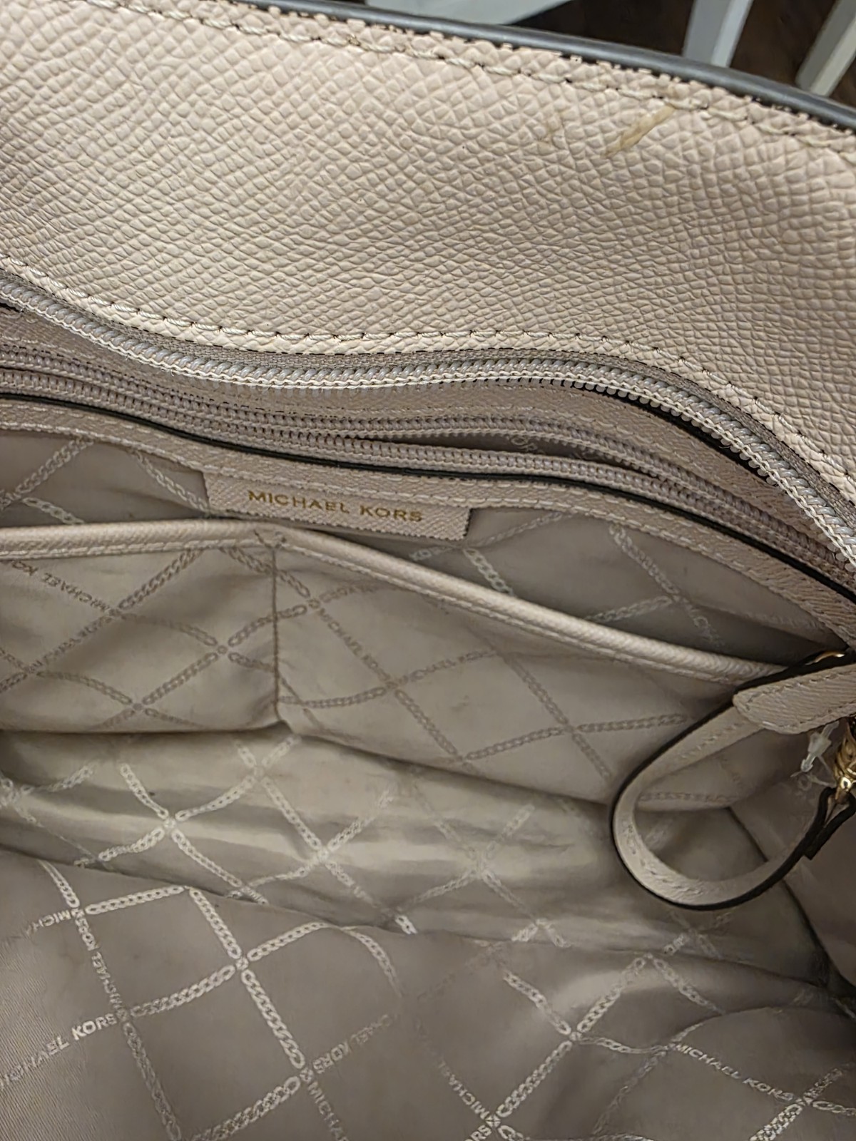 Michael Kors MK Monogram Tote Bag Zip Closure Brown/Beige Gold Hardware