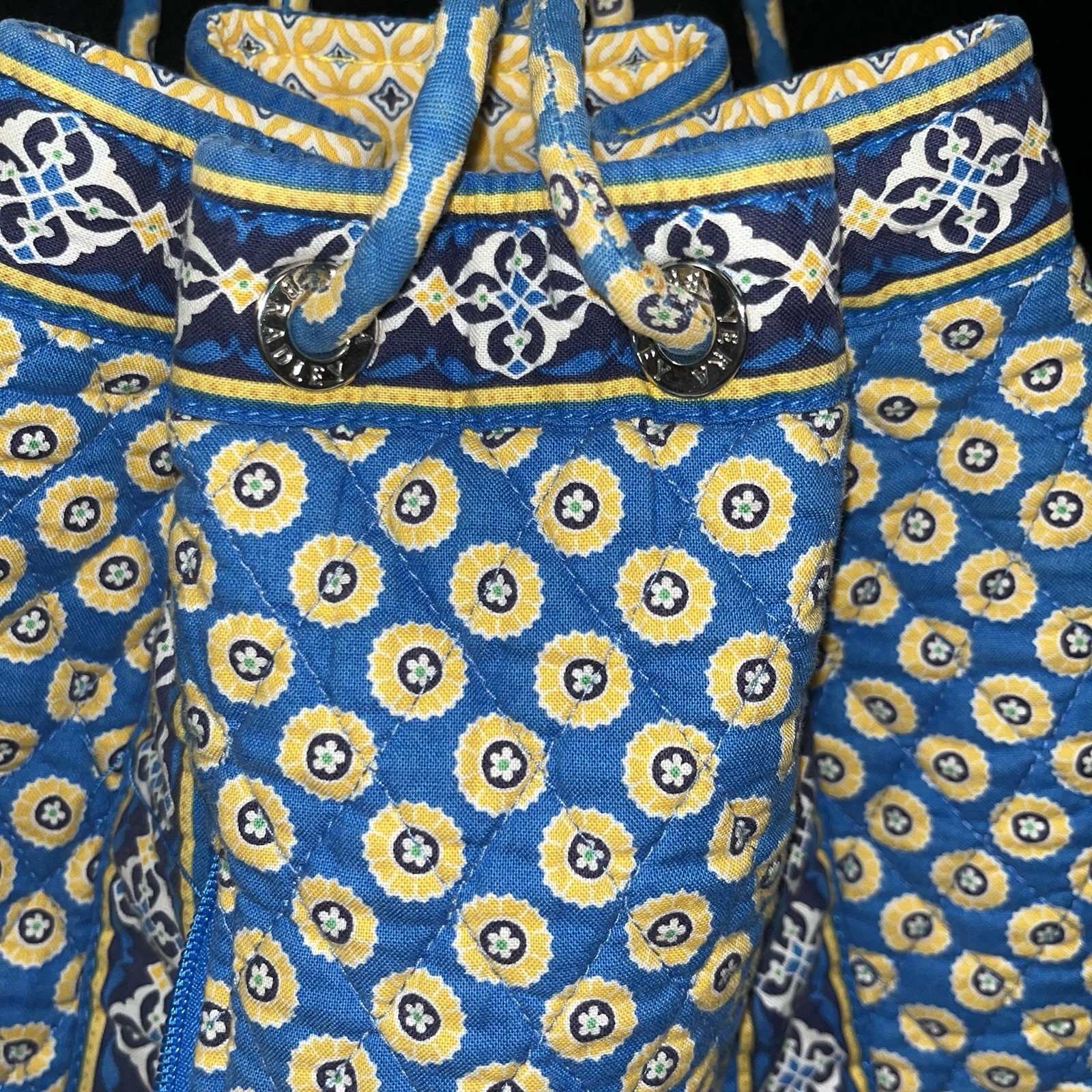 Vera Bradley Quilted Blue Yellow Geometric Design Sling Backpack