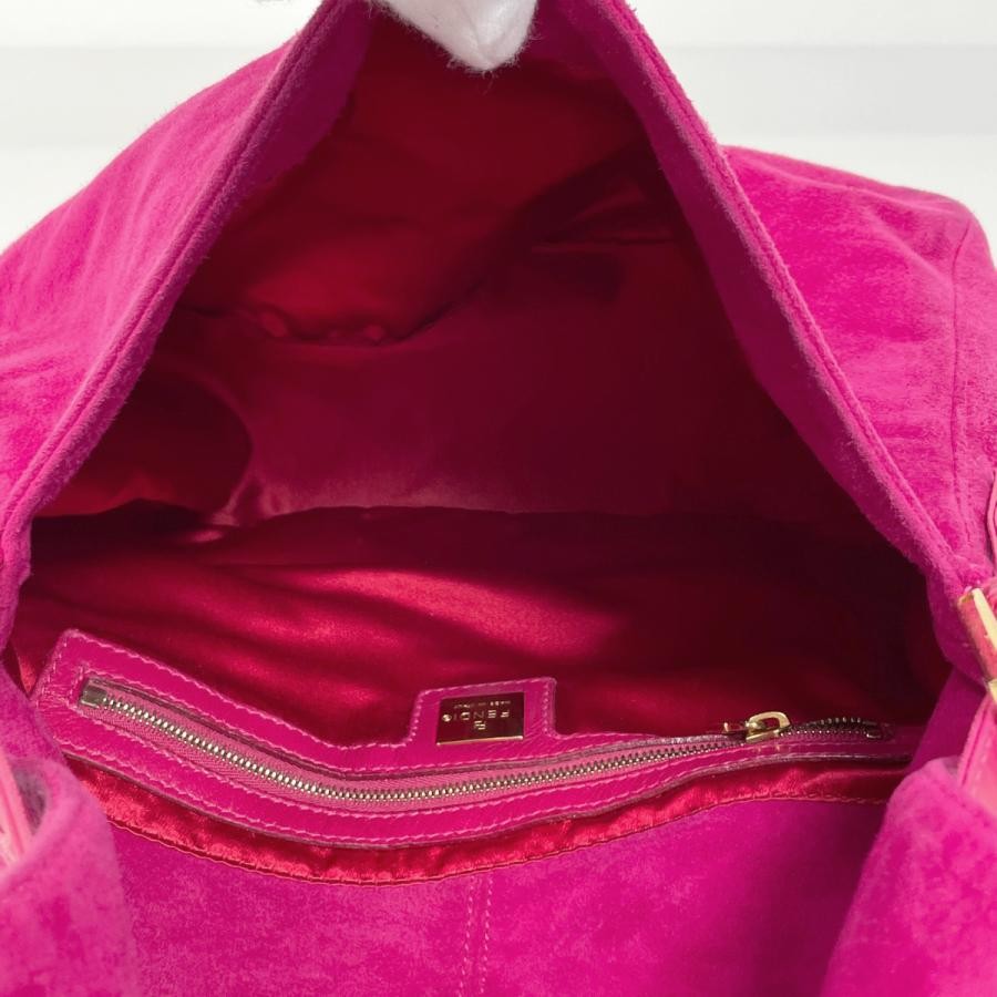 Fendi Zucca Pattern Mamma Baguette Suede Leather Pink Shoulder Bag 26325 #BS2030