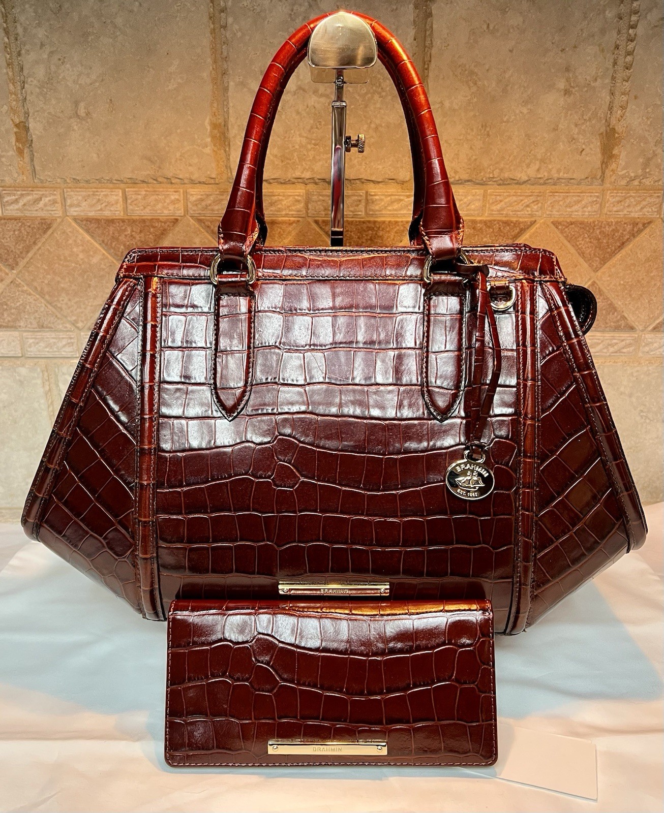 RARE, HTF, NWOT Brahmin Arden Cognac Trance Leather Satchel+ NWT Ady Wallet