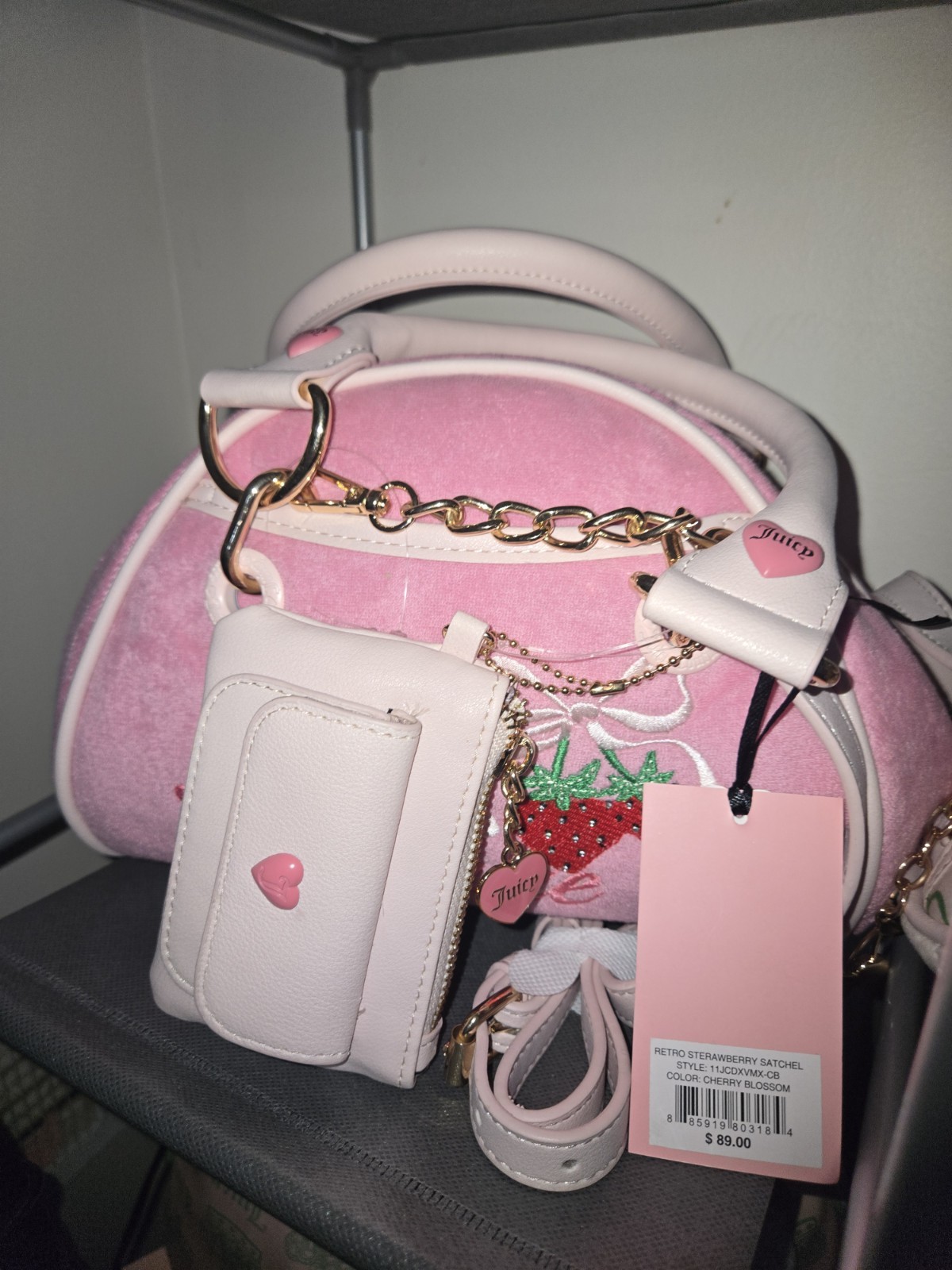 Juicy Couture Retro Strawberry Satchel Top Handle Zip, Pink, Coin Purse