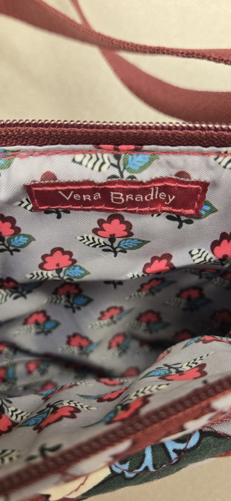 Vera Bradley Iconic Hipster Crossbody Bag Bordeaux BloomsWith Id Coin Purse NWT