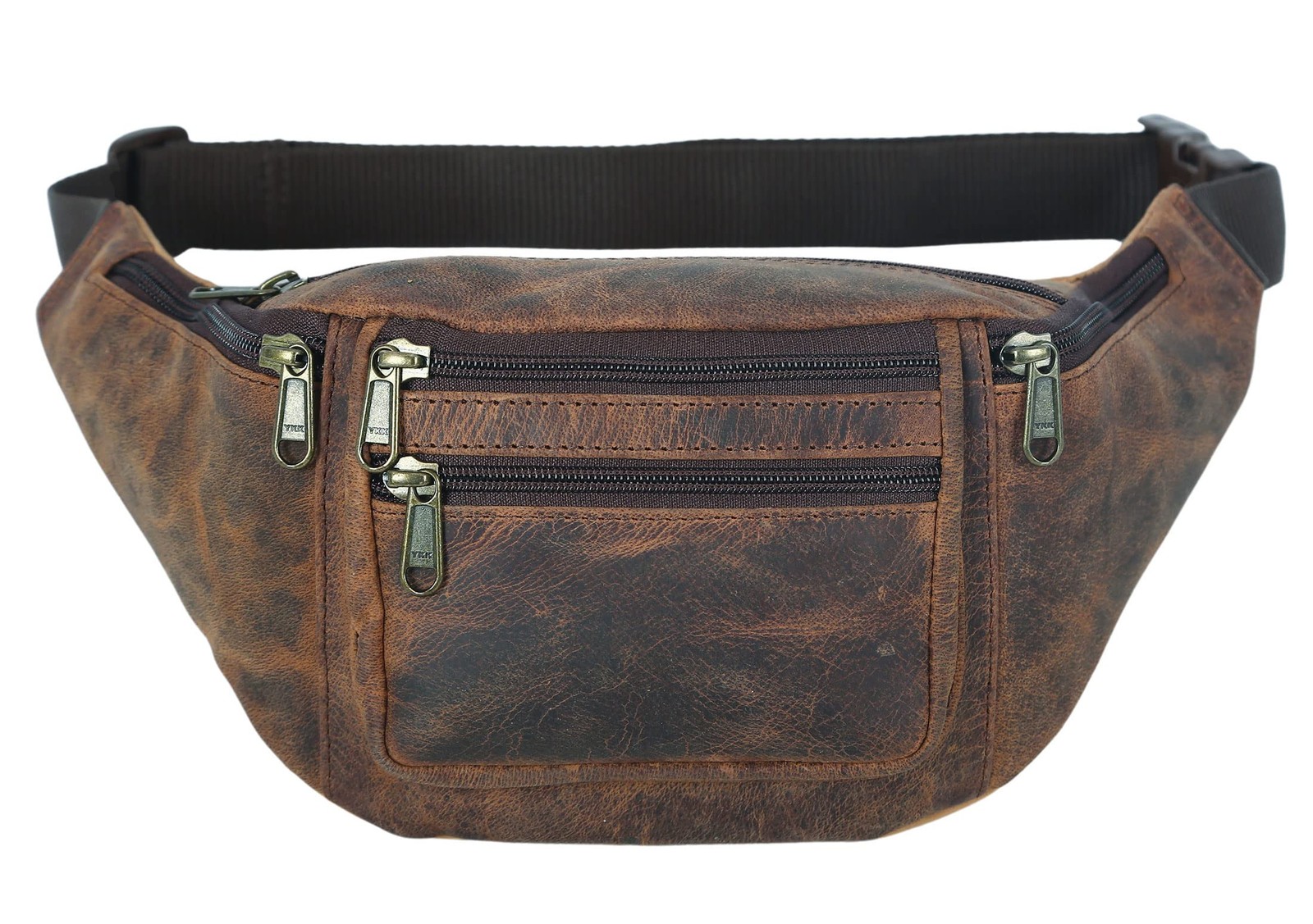 Premium Buffalo Leather Fanny Pack Waist Bum Pouch Multiple Pockets Run