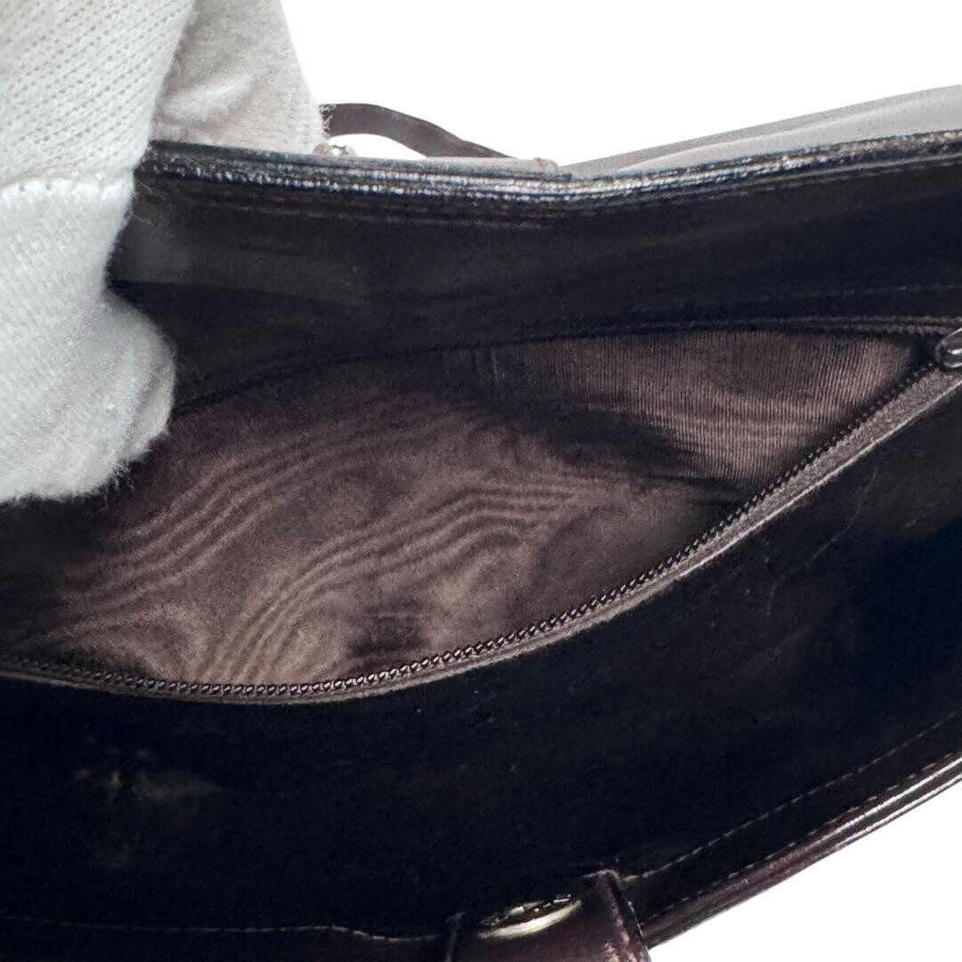 CELINE Triomphe Macadam Suede Leather Shoulder Bag Dark Brown Vintage Auth