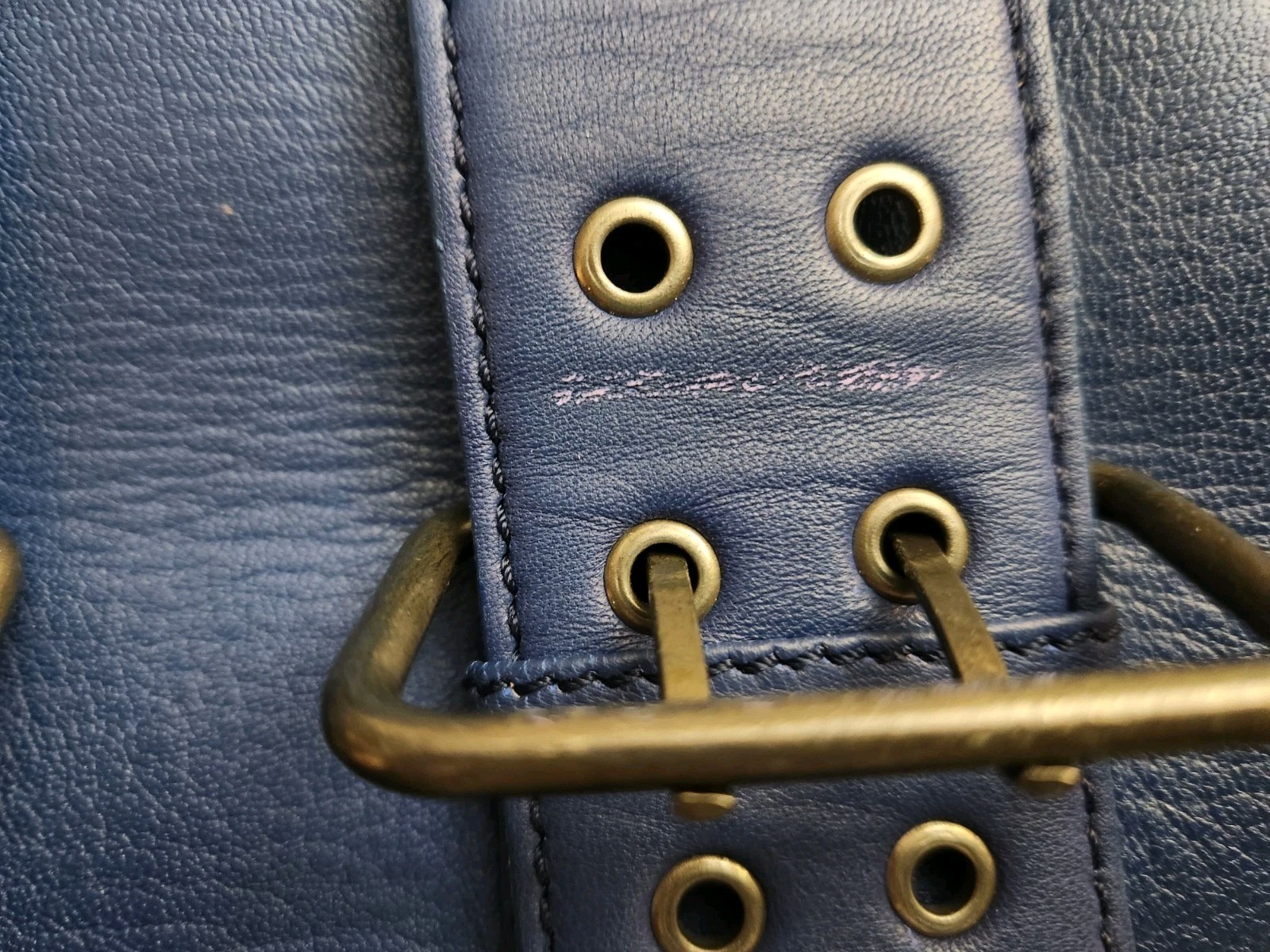 Free People Say Yes Bag Tote Handbag Small Oval Royal Blue Leather Buckle Zipper