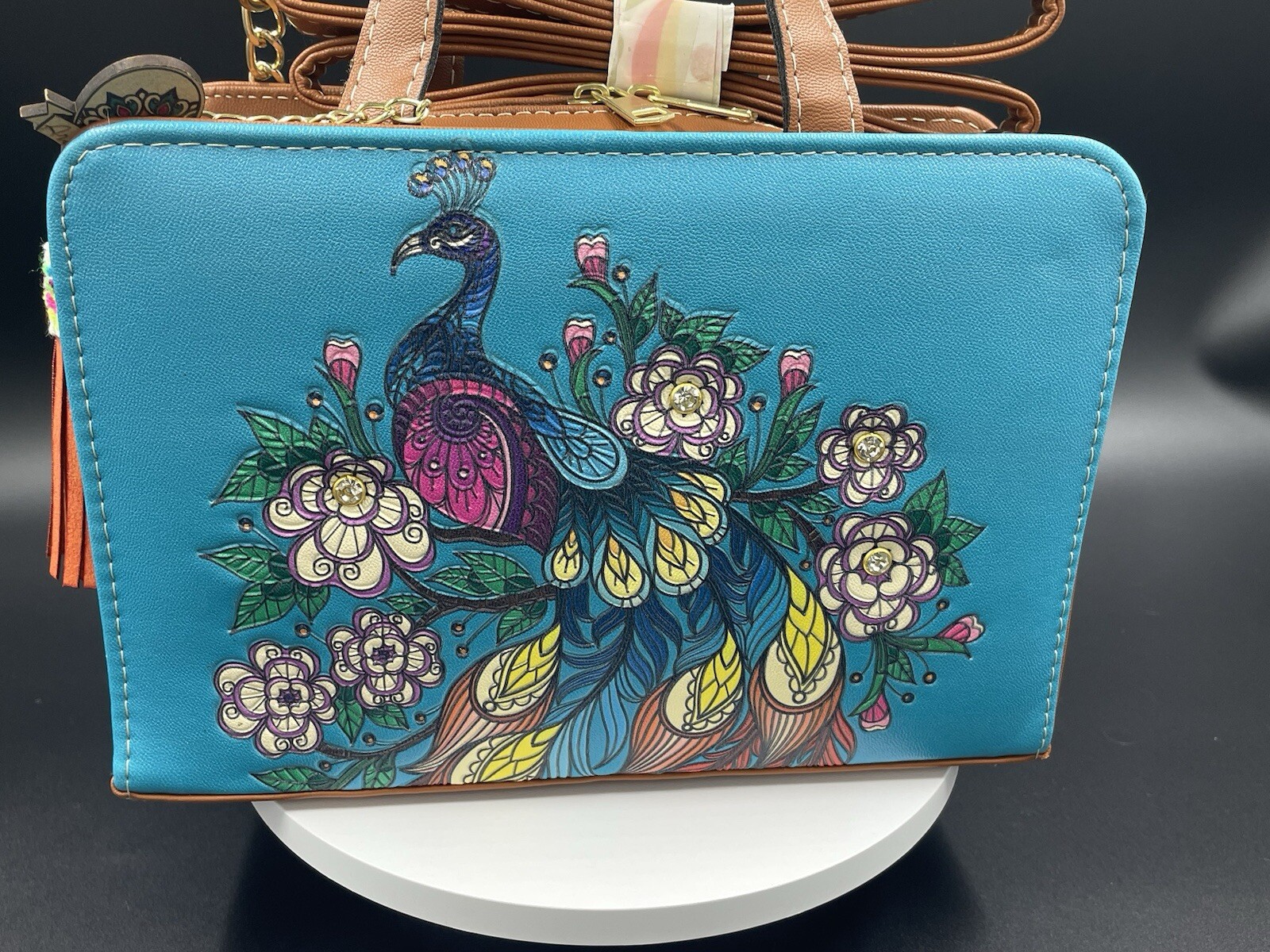 Purse Handbag Cross Body Tote Leather Turquoise Peacock Hand Made Artisanal