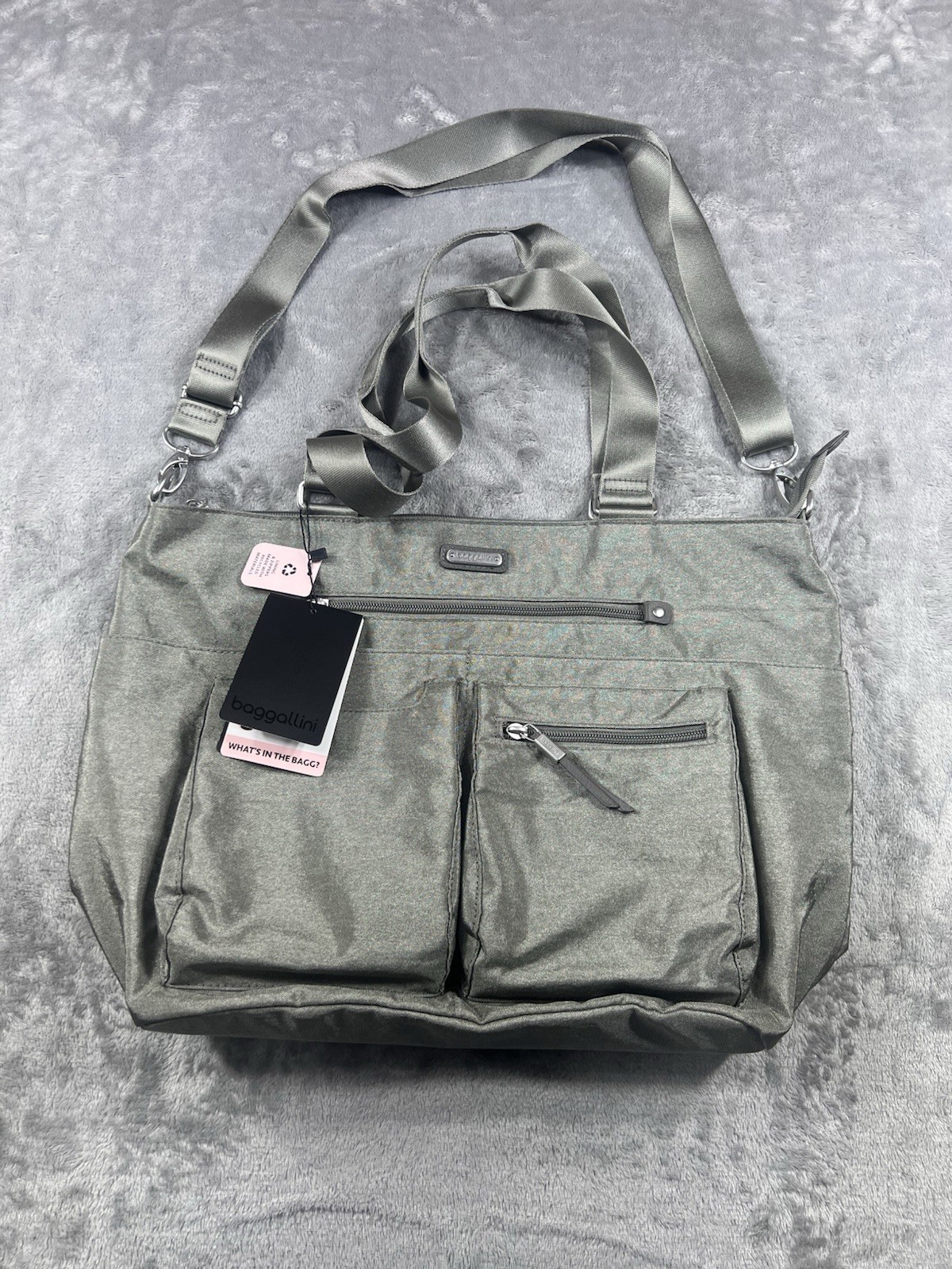 NWT BAGGALLINI ANY DAY TOTE FITS UPTO 15” LAPTOP ZIPPER LIGHT TRAVEL GRAY