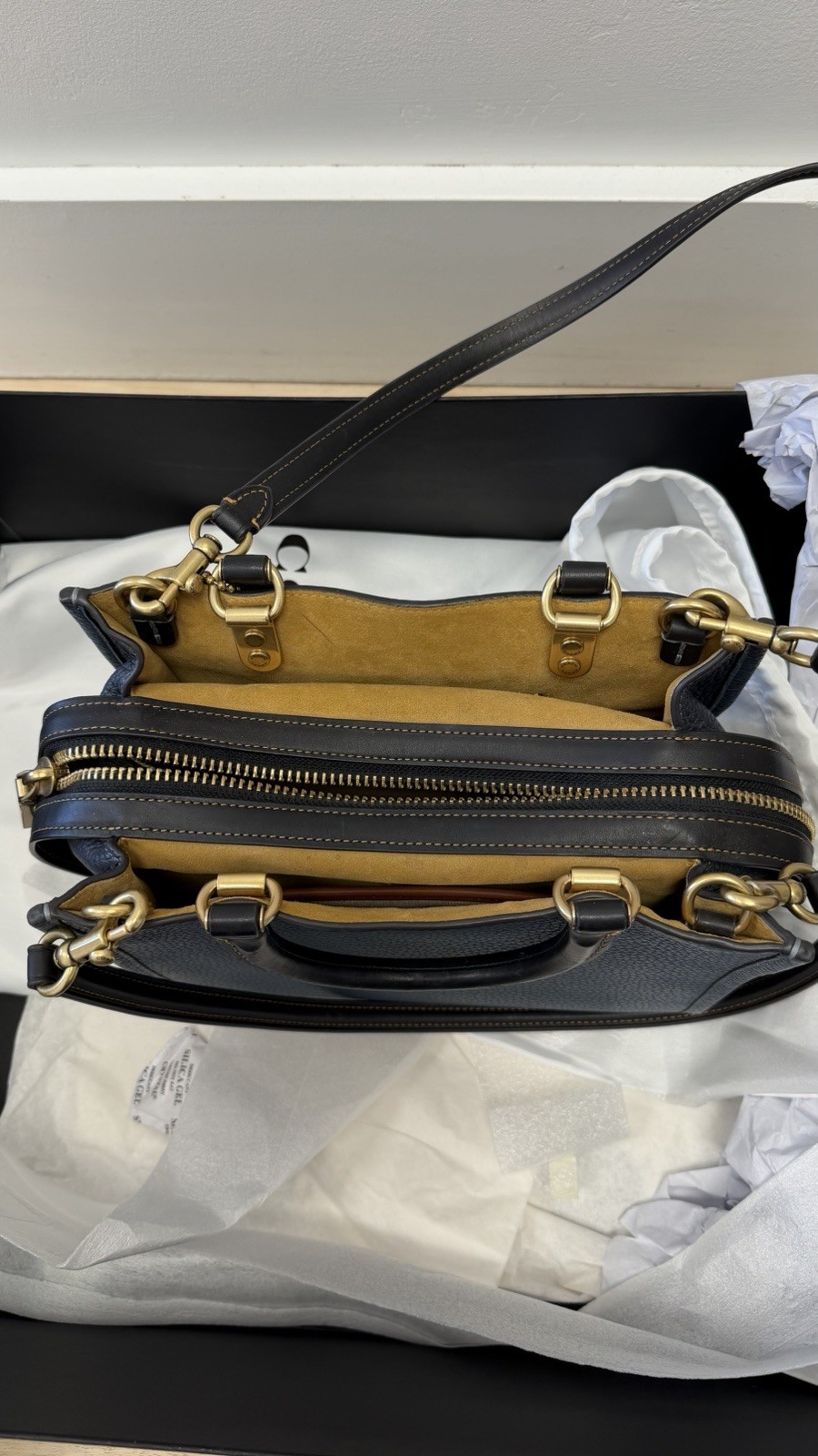 Coach Blue Pebbled Satchel Top Handle Zip Bag w/ Detachable Crossbody Strap