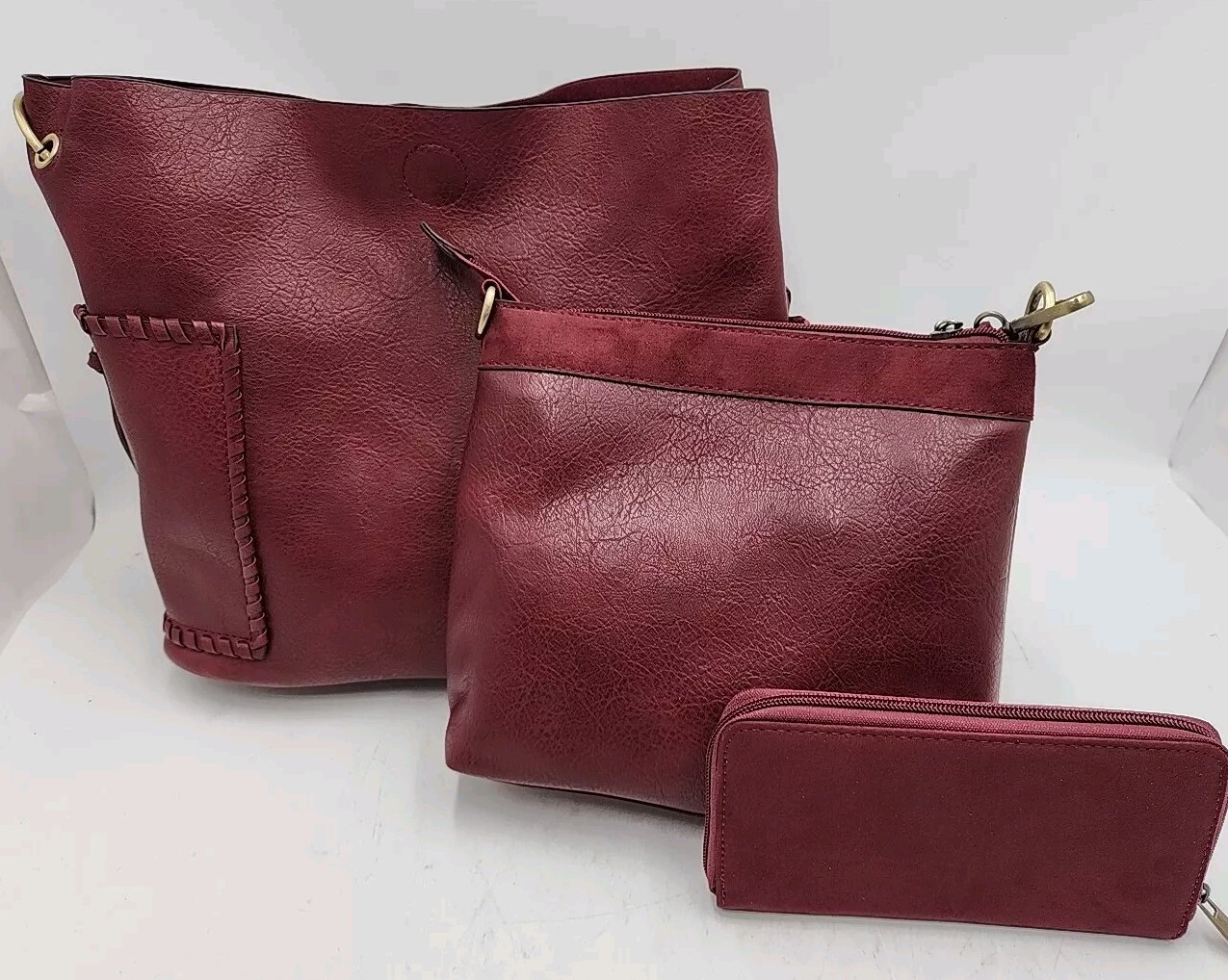 NEW Wonderly Hobo Bag Wine 3-Piece Set 11.5″H x 16″W x 6″D