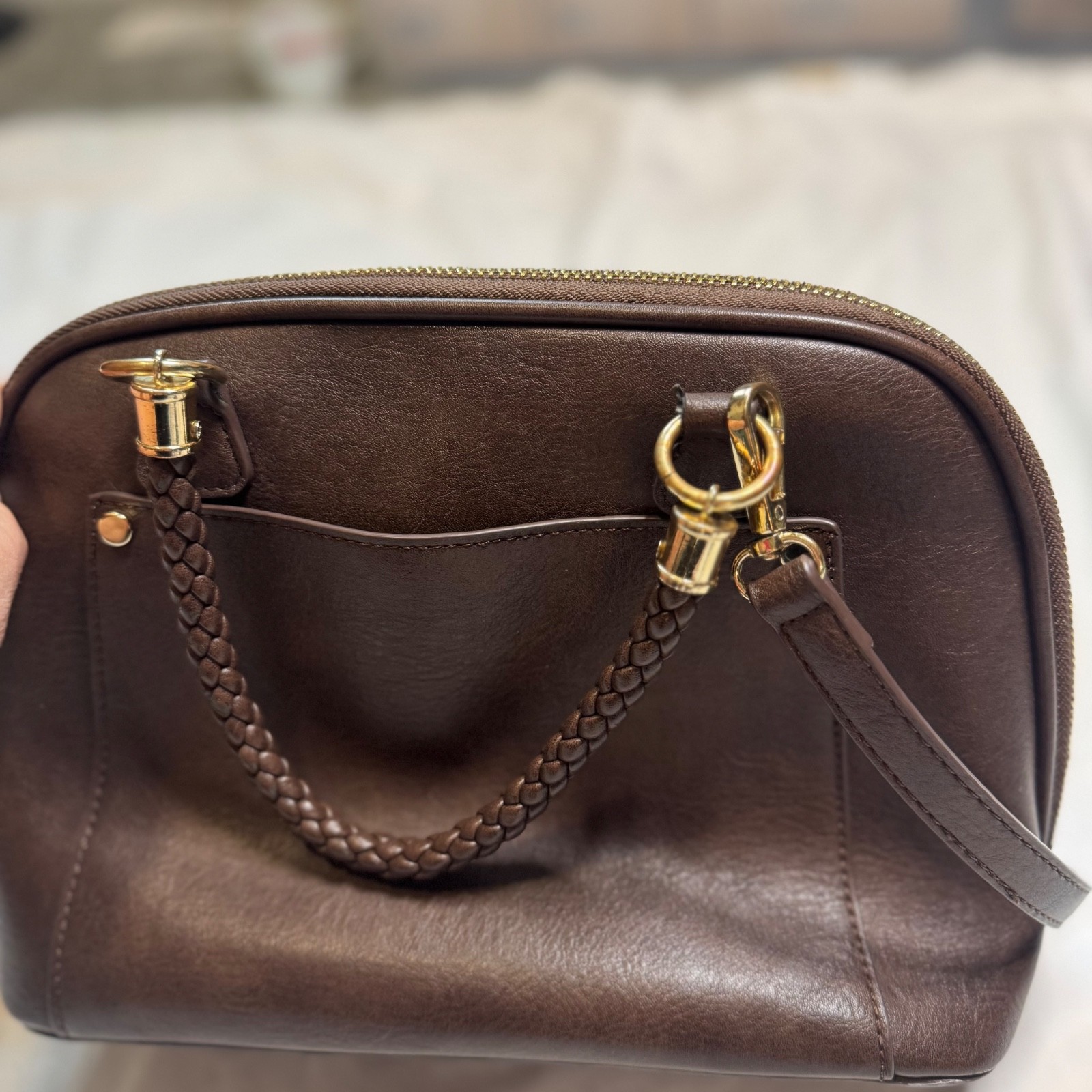 Madison West Camila Red Oxblood Satchel Faux Leather Purse Braided Handle