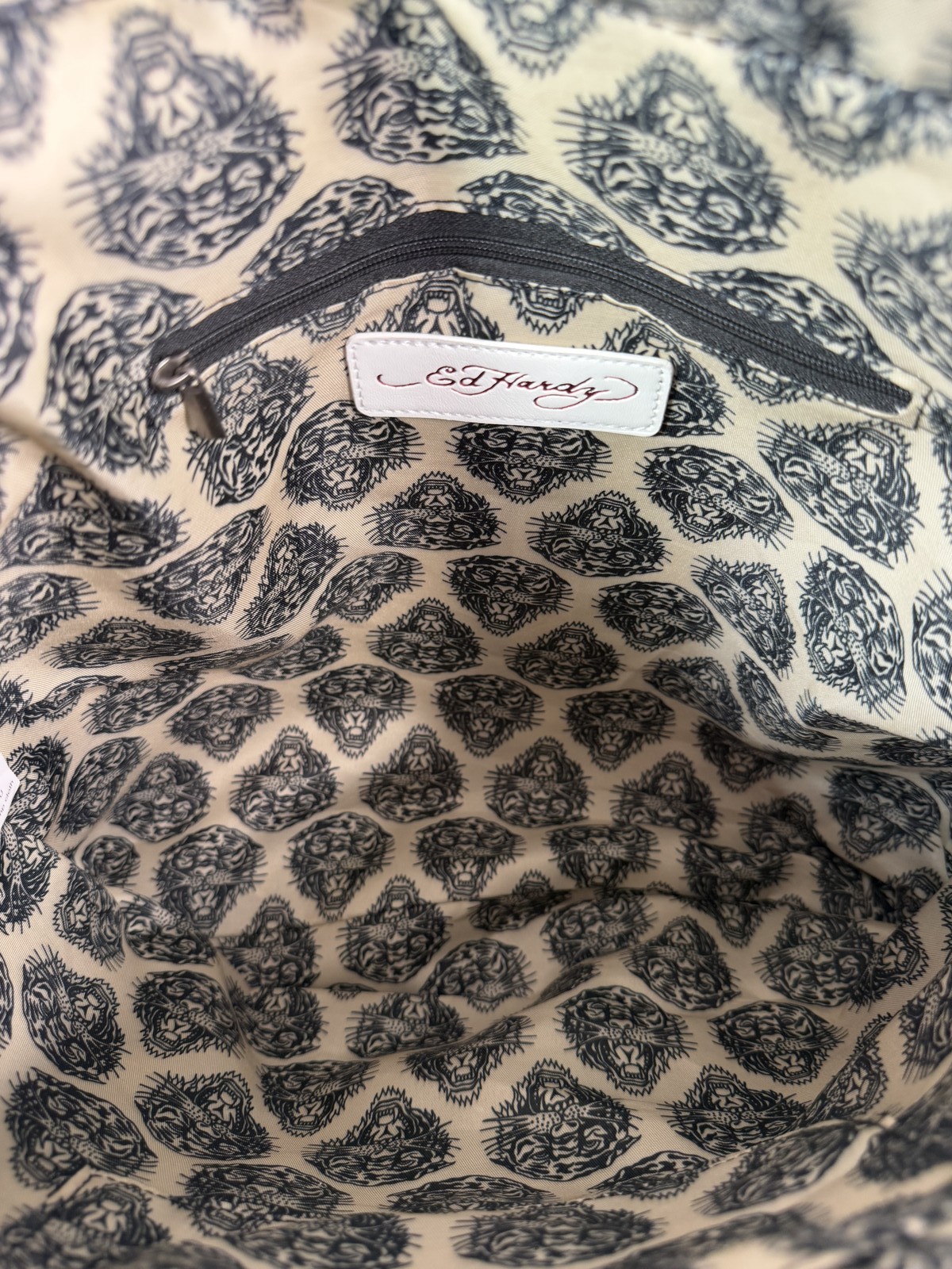 Ed Hardy white leather hobo bag tattoo print