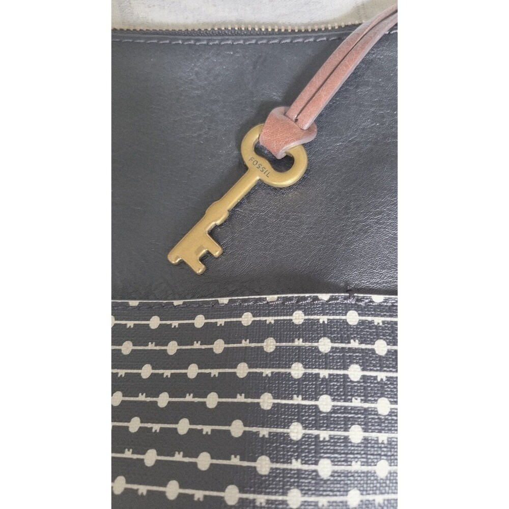 Fossil Fiona Crossbody Bag – Black/White Pattern & Leather Trim