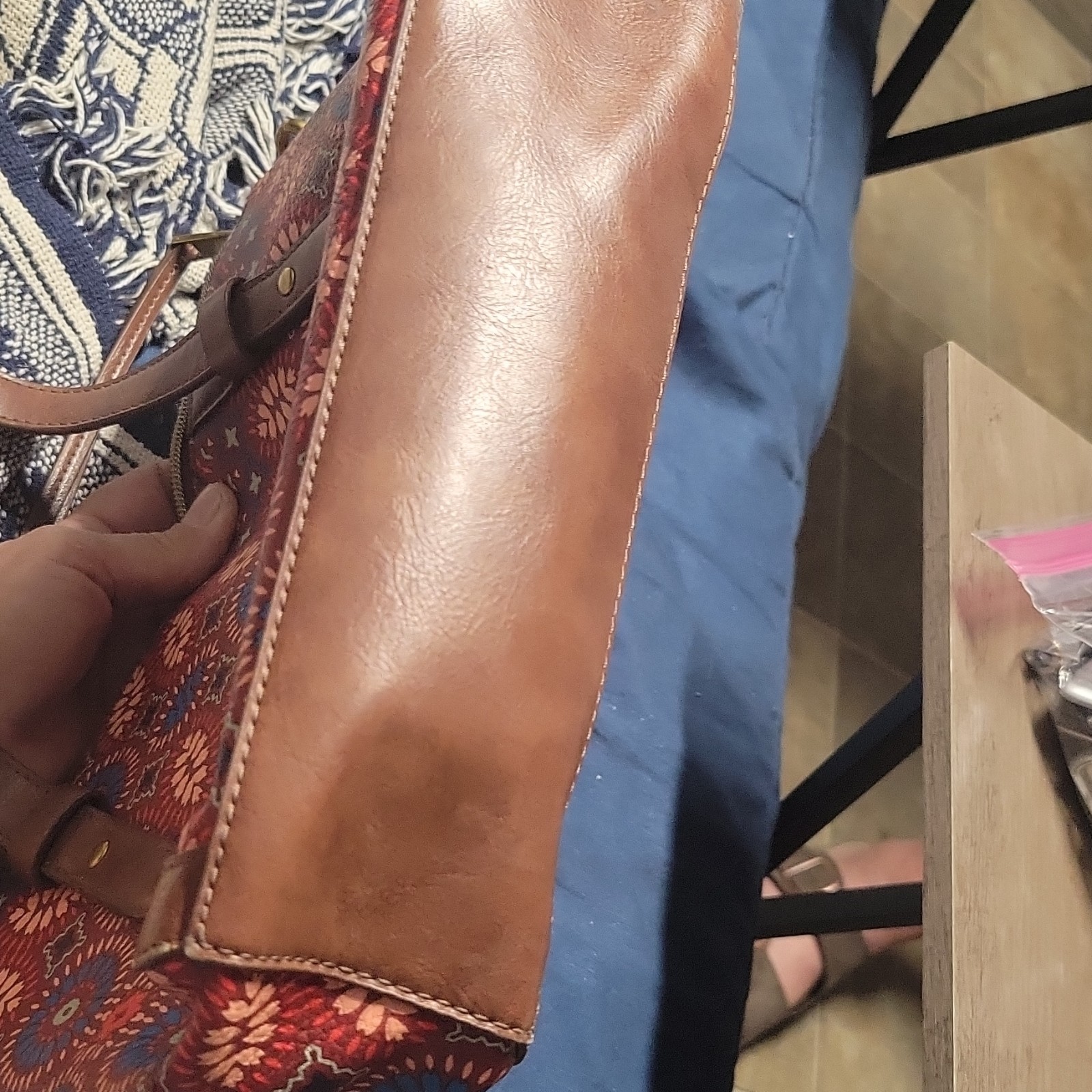 Vintage FOSSIL Multicolor Leather Hand Bag. No Shoulder Strap