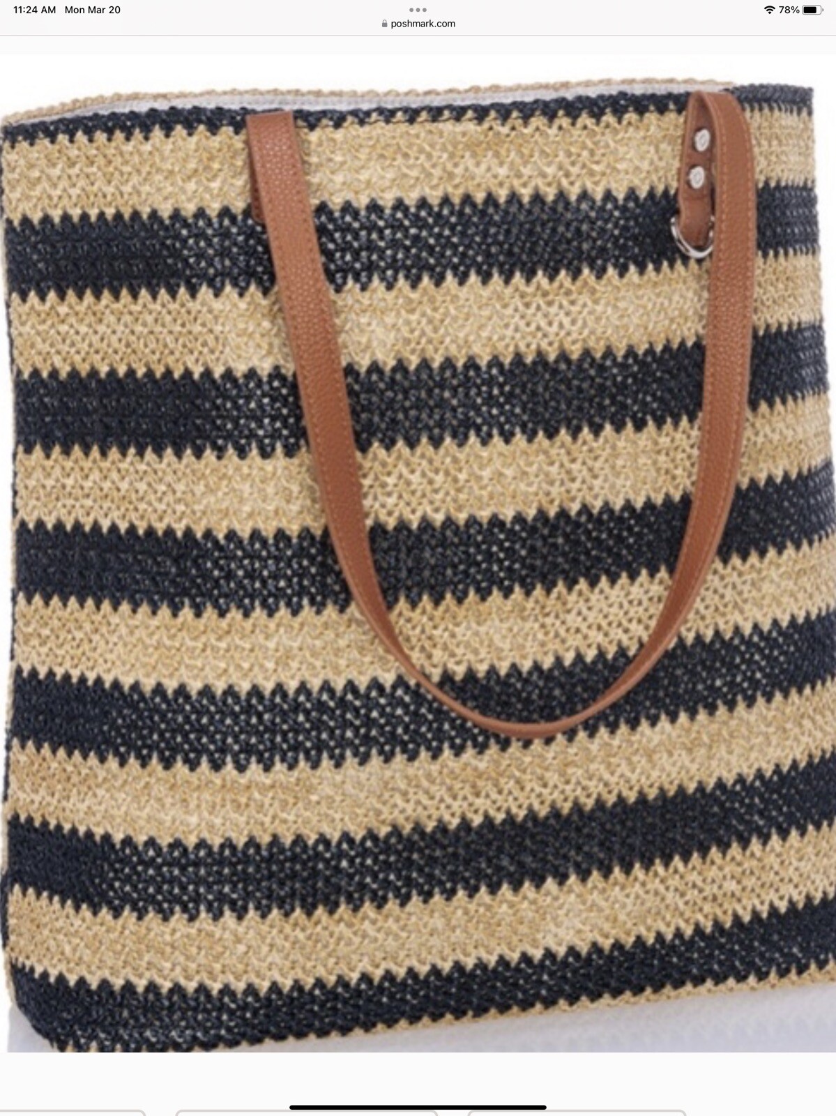 31 Thirty One Around Town Navy Stripe Straw Tote Bag Purse – New