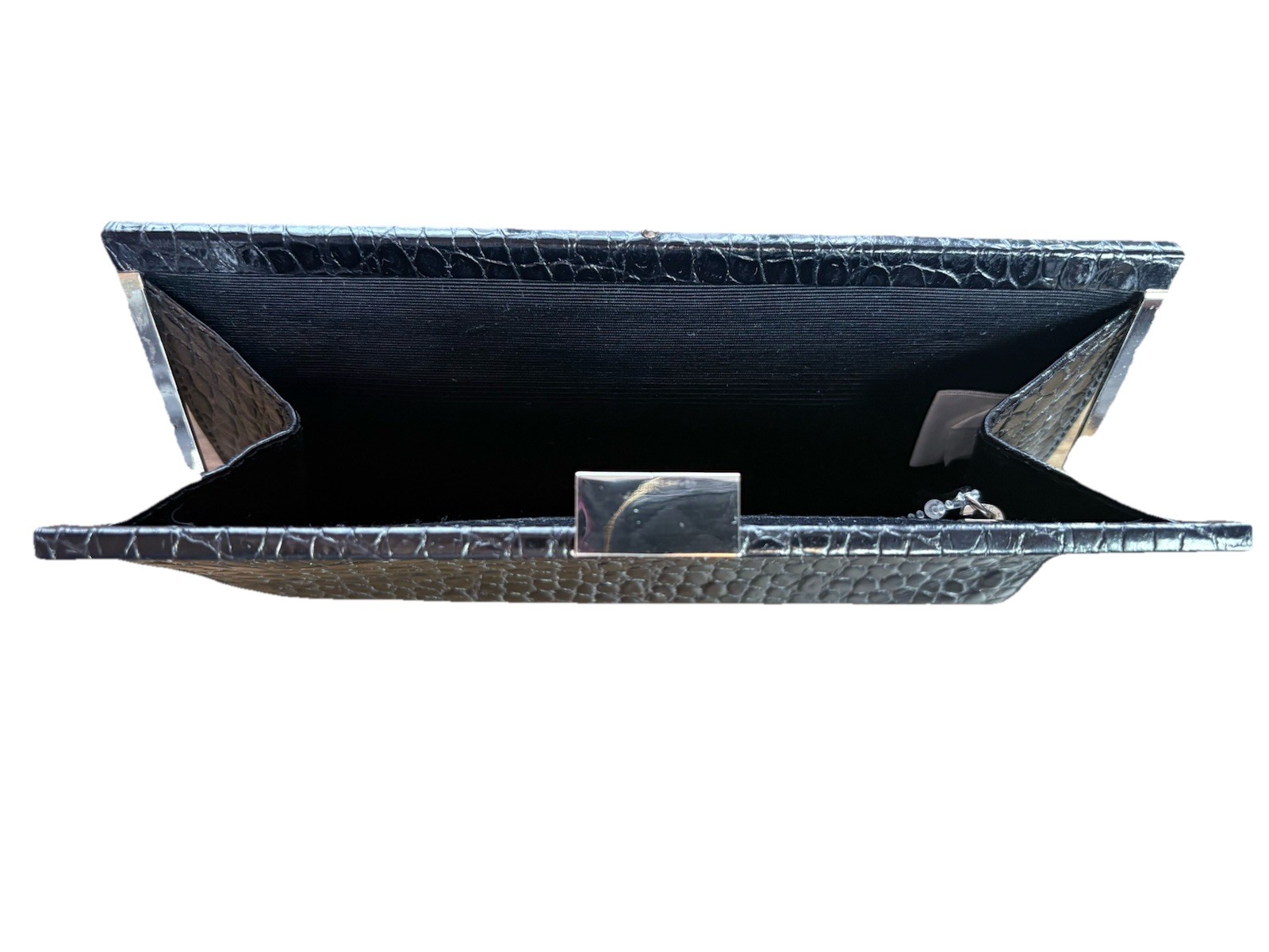 Banana Republic Leather Black Embossed Clutch/Purse, Inside Pocket, 8.5” X 5”