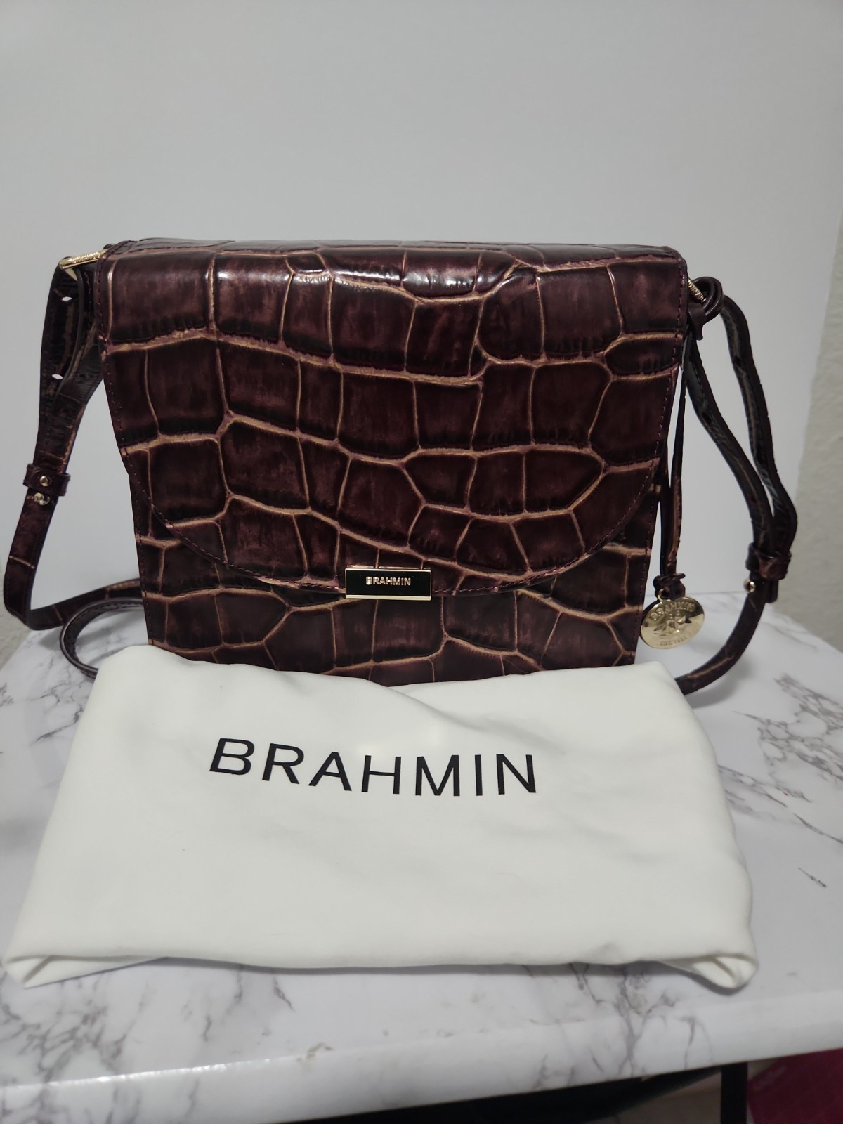Brahmin Kimmie Crossbody Port Volition Plum Leather Bag w/ Built-in Wallet