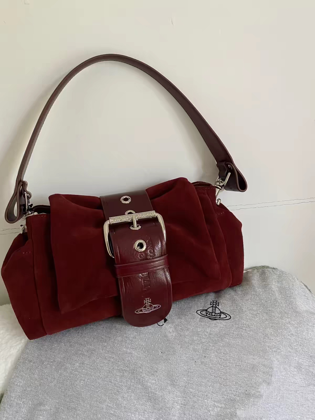 Vivienne Westwood Hazel Treasure Handbag Suede Leather Burgundy F/S JP [DDP]
