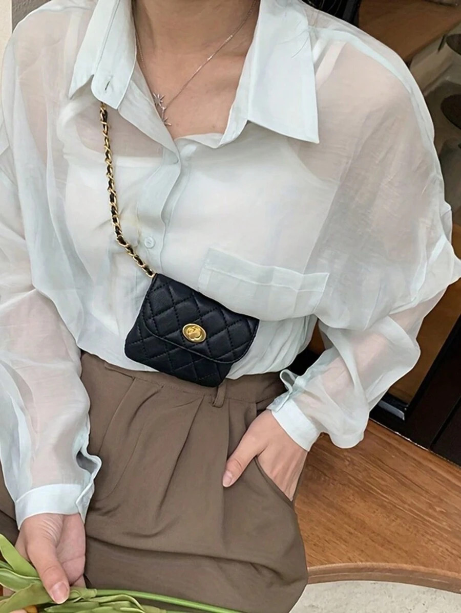 Mini Rhombus Waist Bum Bag Women Spiked Detachable Chain Crossbody Shoulder